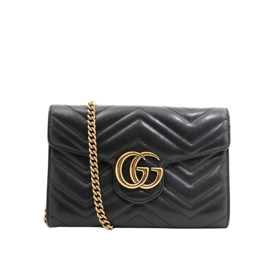 Gucci Leather Marmont on Chain in Black GHW