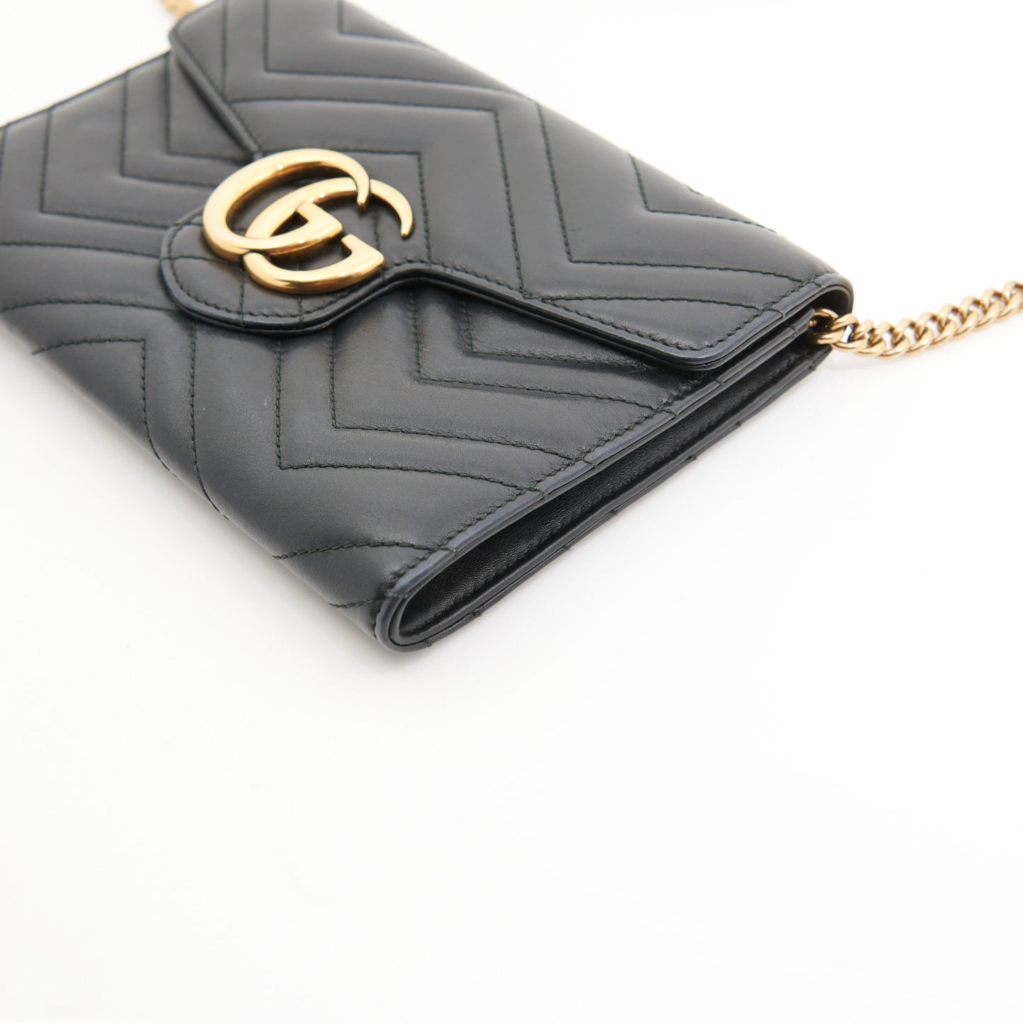 Gucci Leather Marmont on Chain in Black GHW