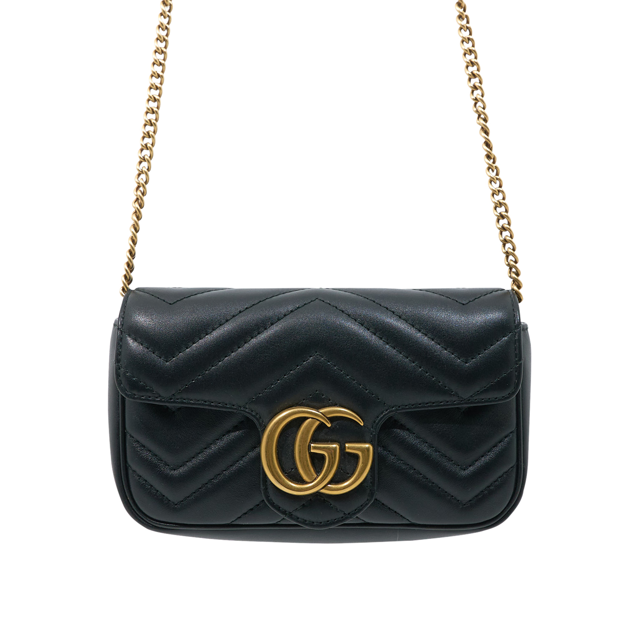 Gucci GG Marmont Matelassé Black Leather Super Mini Bag