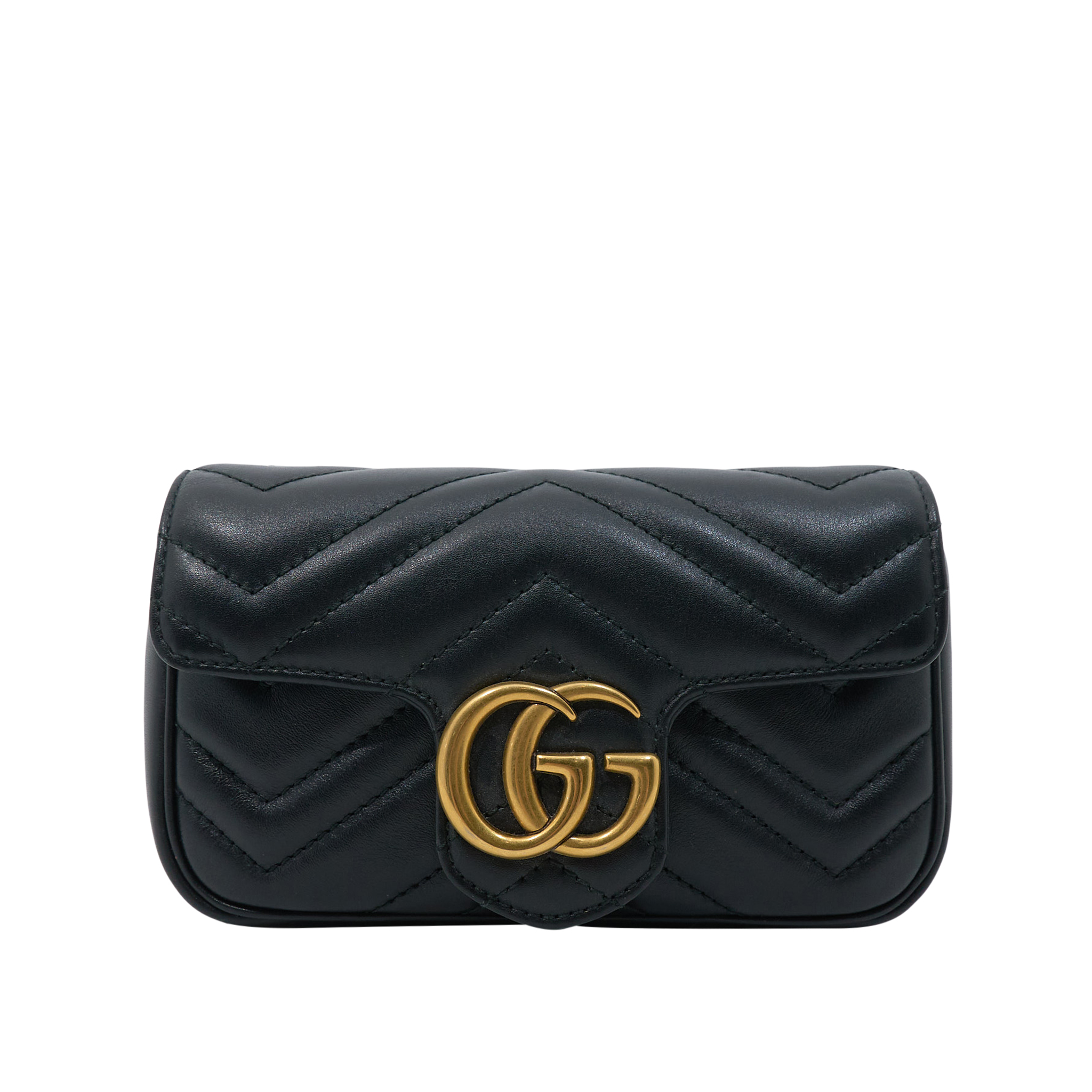 Gucci GG Marmont Matelassé Black Leather Super Mini Bag