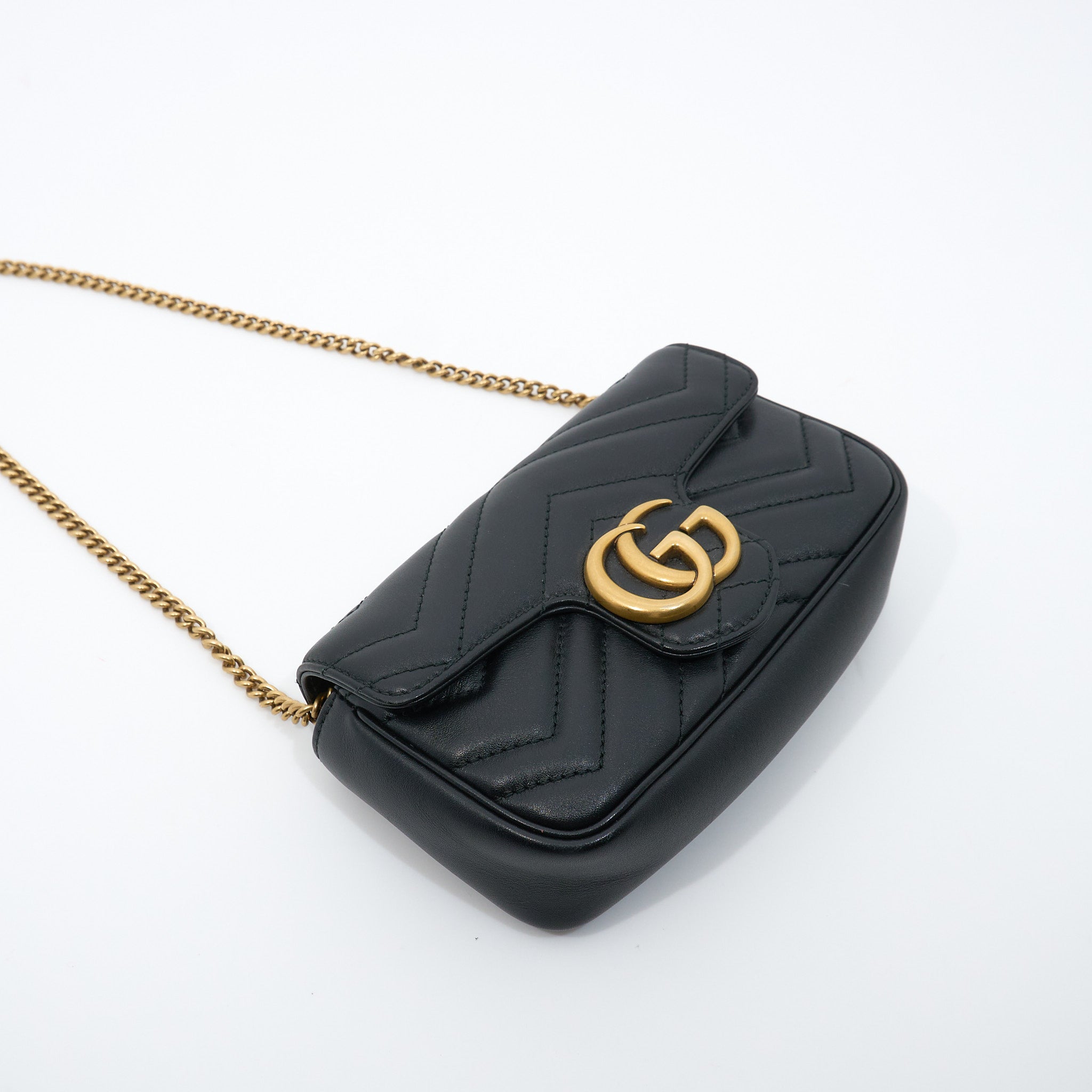 Gucci GG Marmont Matelassé Black Leather Super Mini Bag