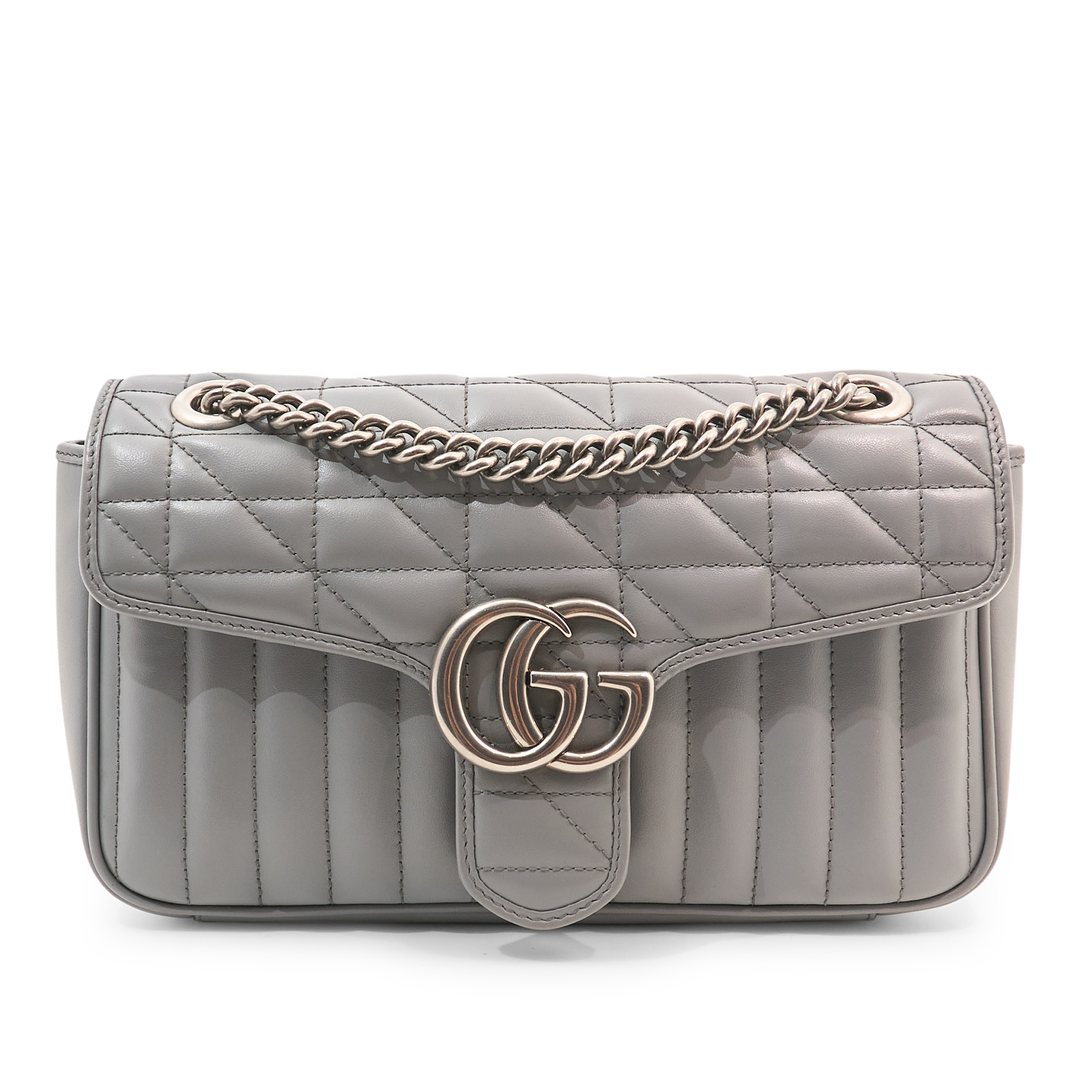 Gucci GG Marmont Flap Bag Grey Matelasse Leather Small
