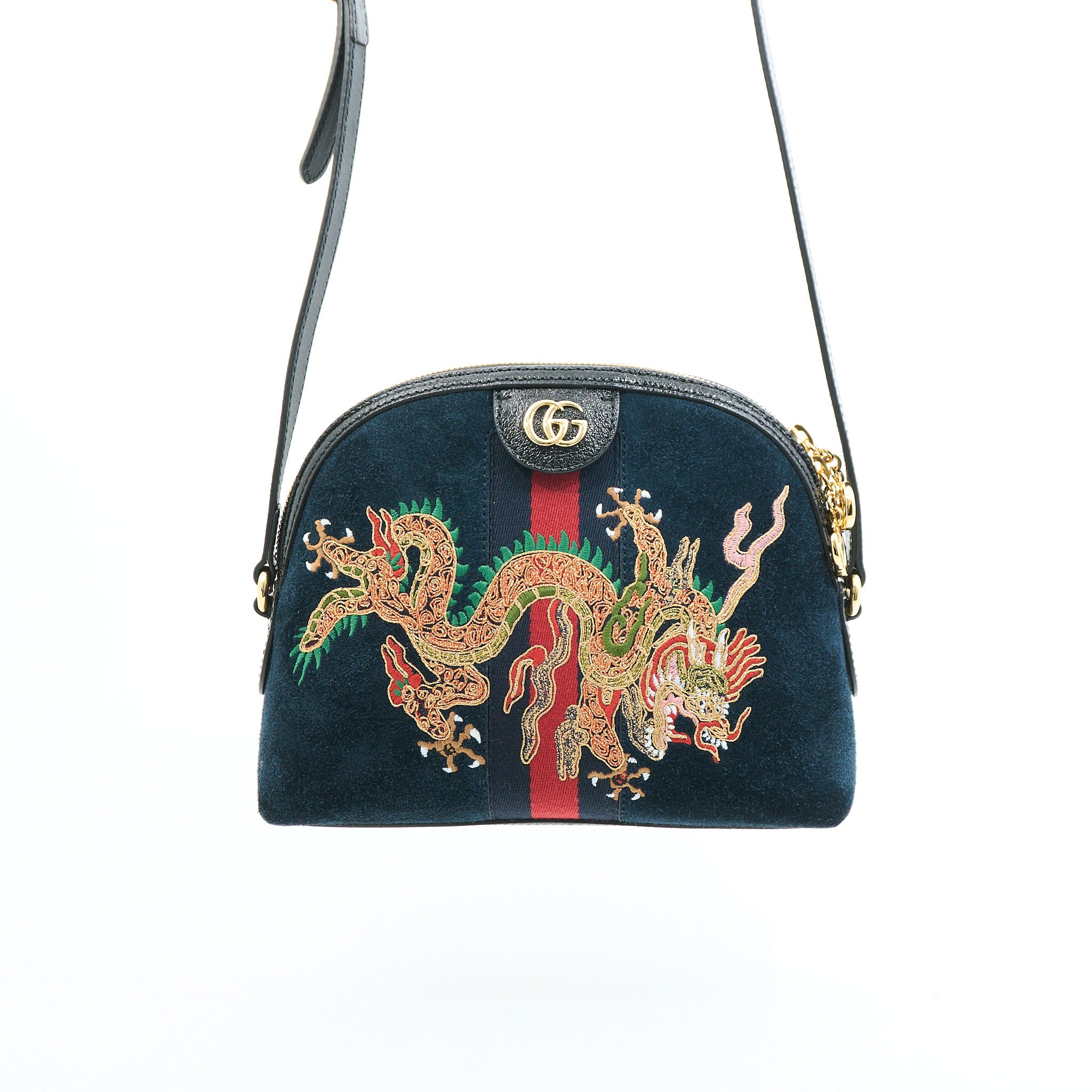 Gucci Ophidia Suede Crossbody with Dragon Embroidery