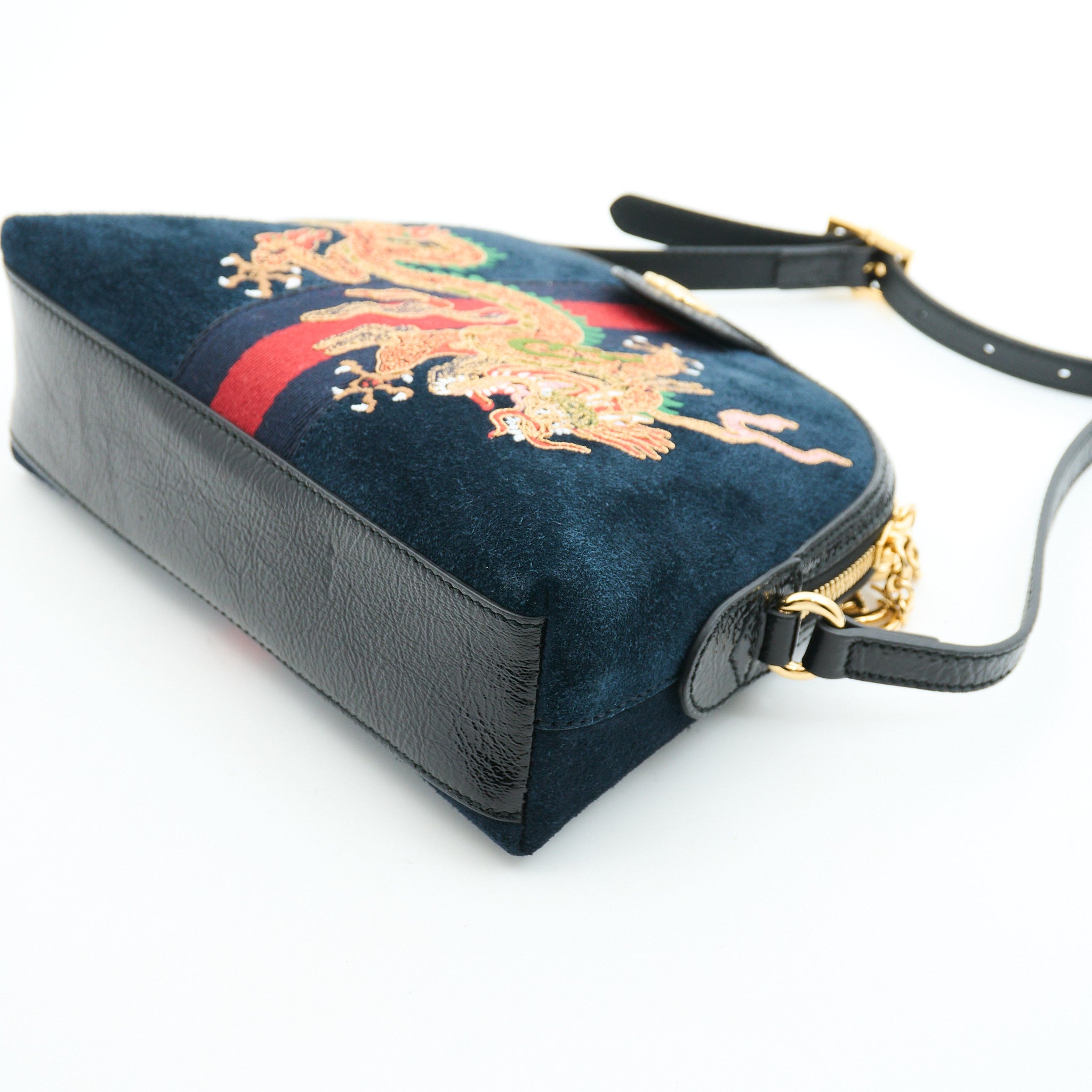 Gucci Ophidia Suede Crossbody with Dragon Embroidery