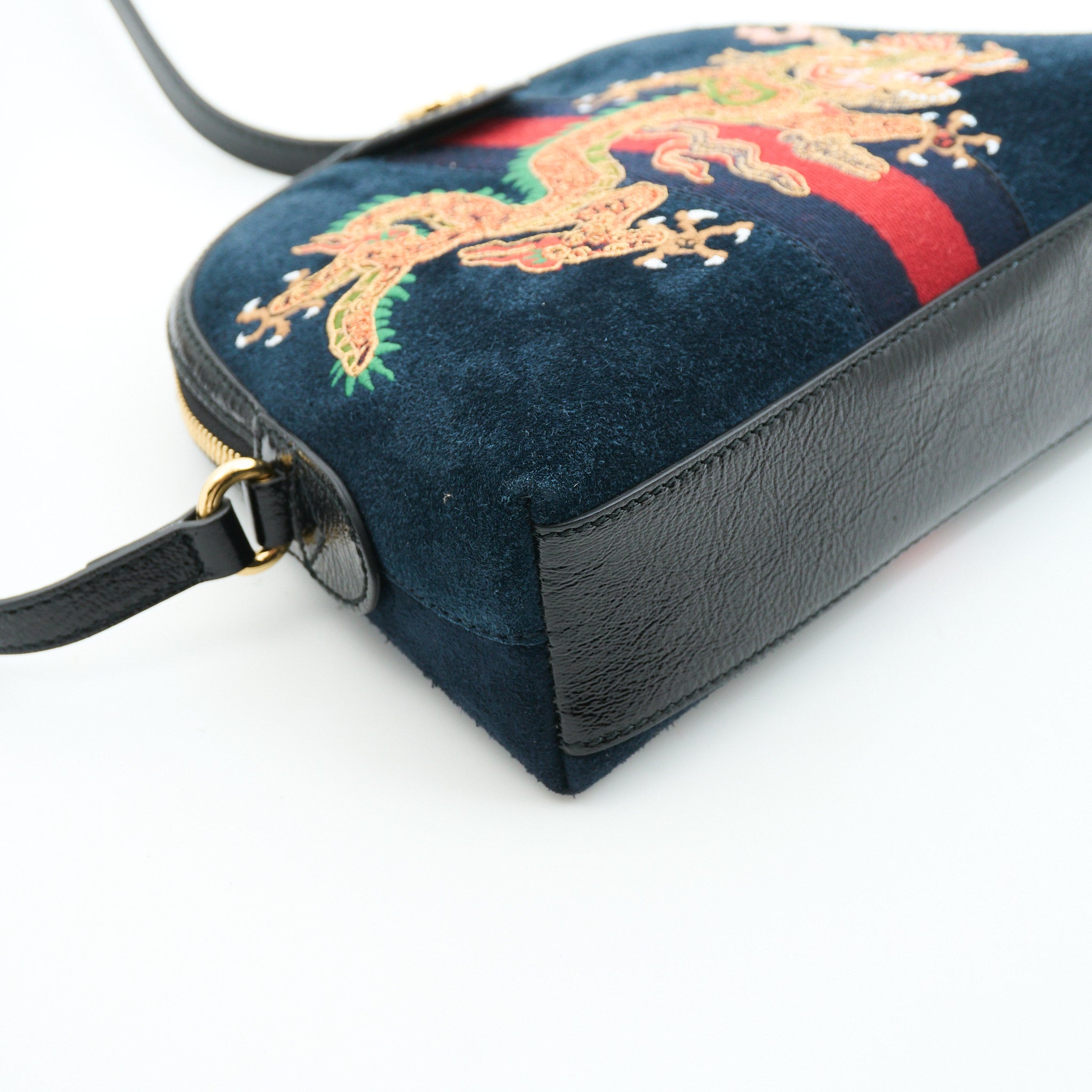 Gucci Ophidia Suede Crossbody with Dragon Embroidery