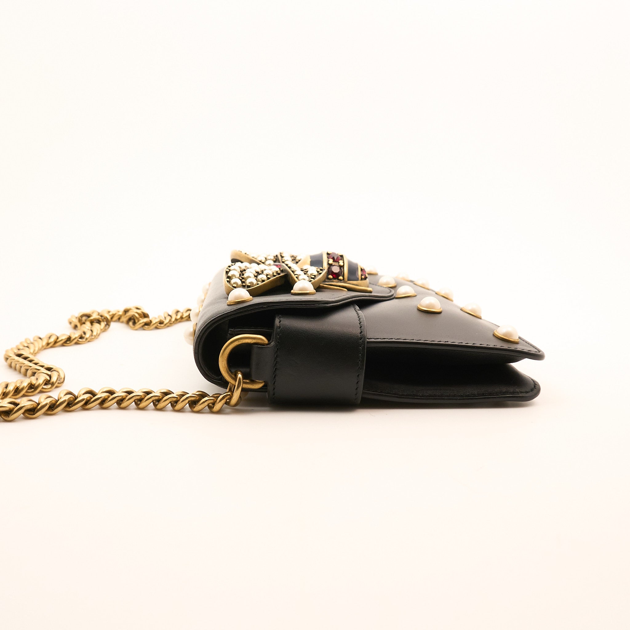Gucci Queen Bee Black Leather Shoulder Bag
