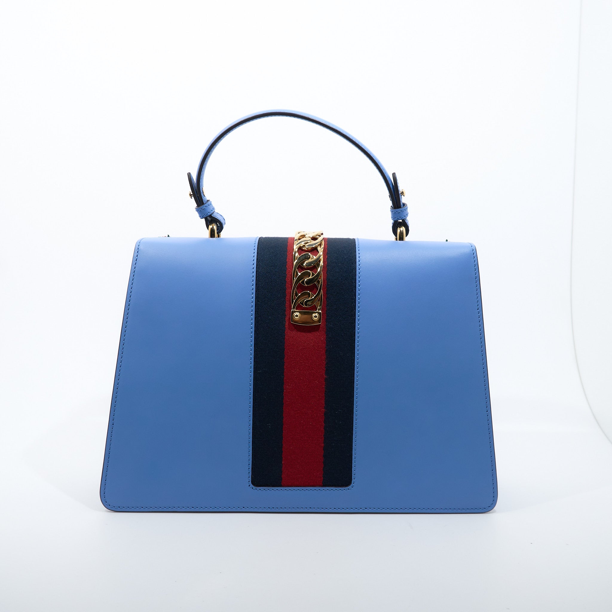 Gucci Sylvie Medium Blue Floral Embroidered Leather Bag