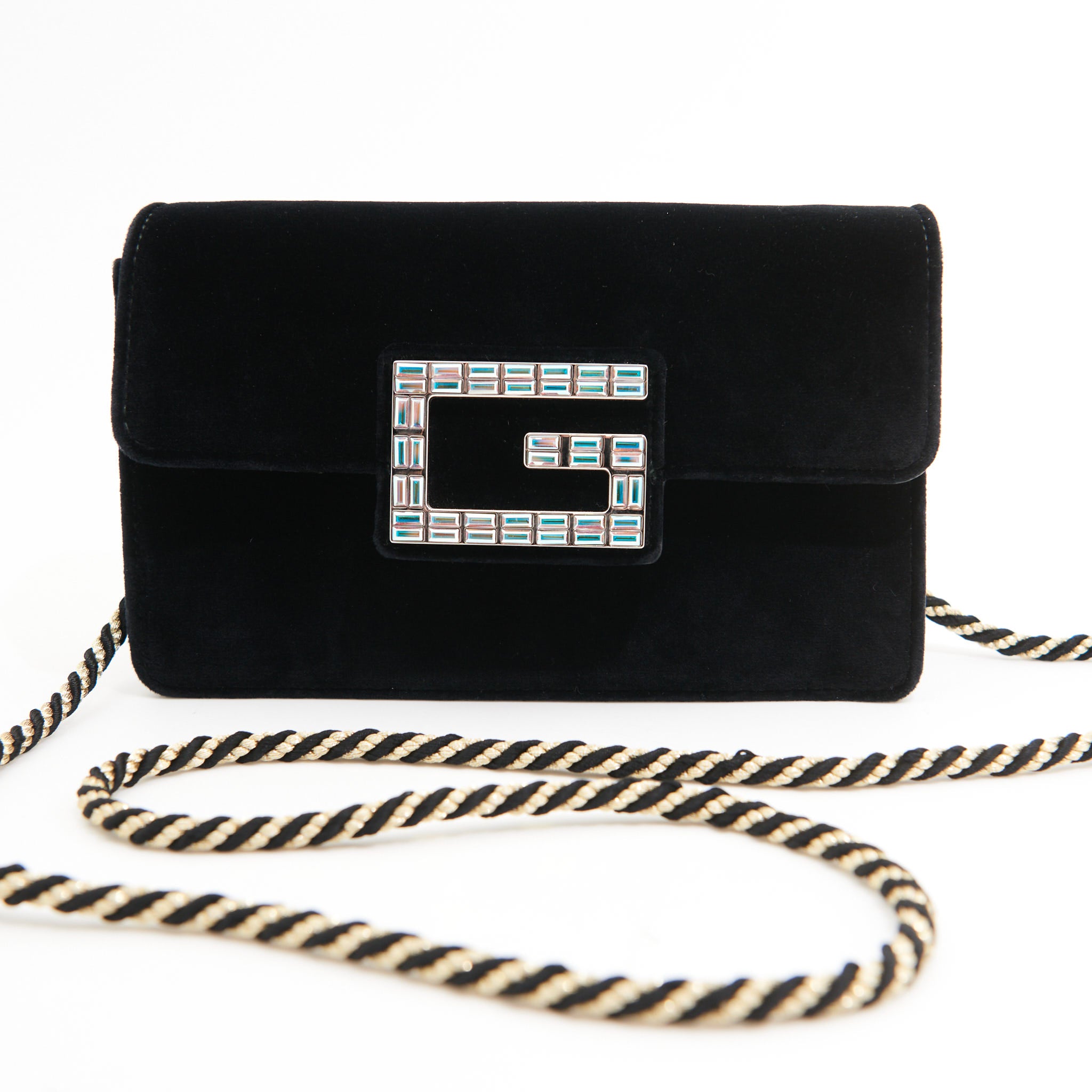 Gucci Velvet Broadway Crystal G in Black SHW