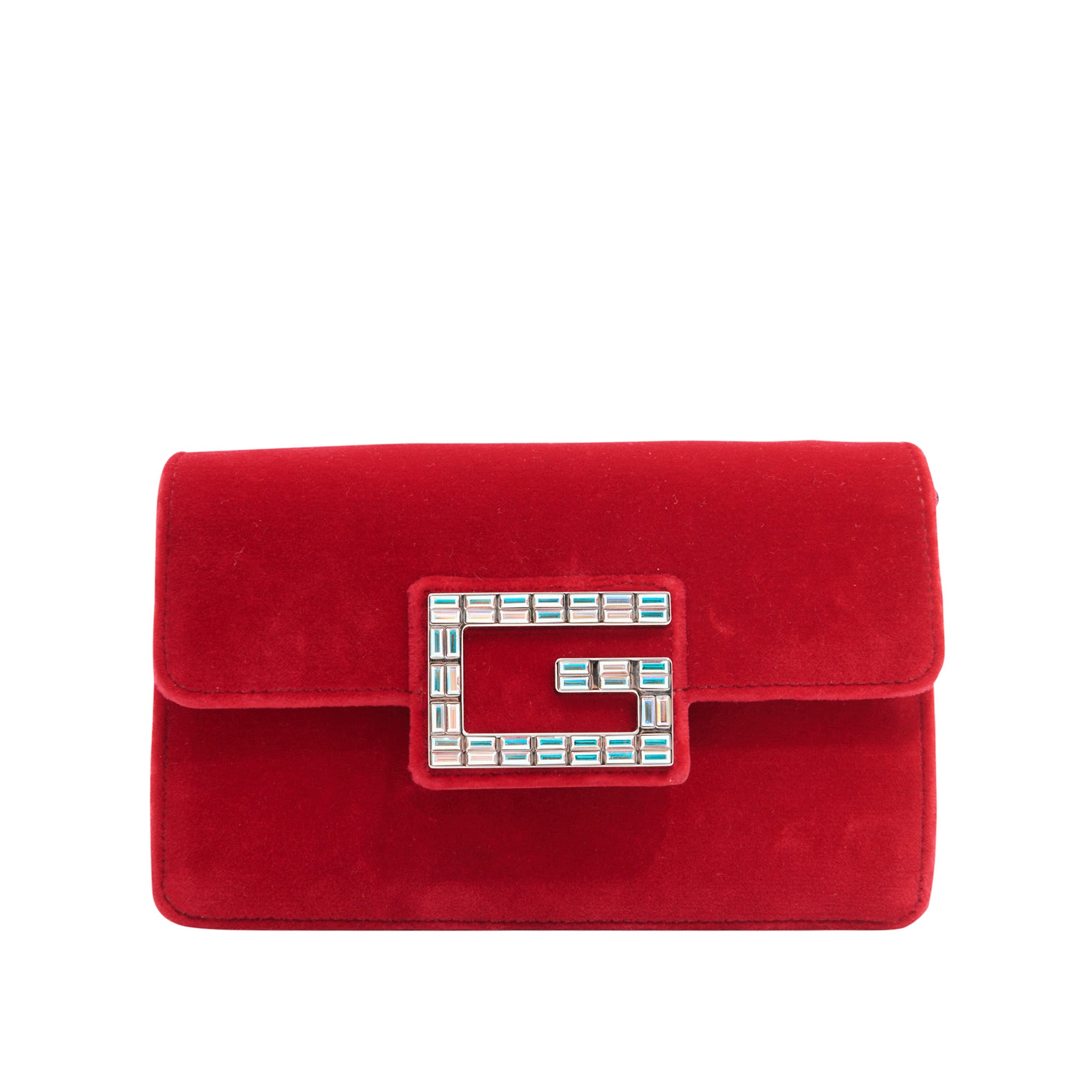 Gucci Red Velvet Broadway Crystal G Crossbody Bag