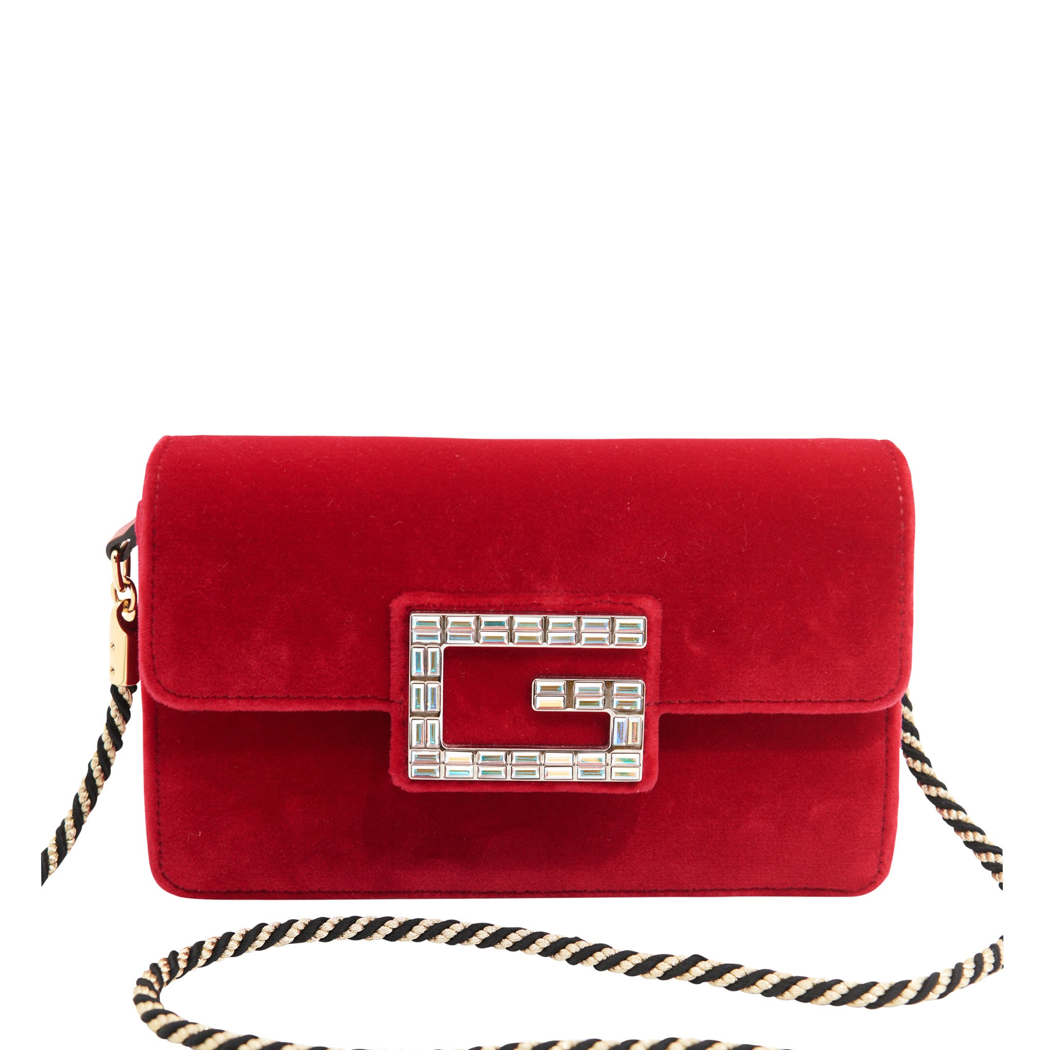 Gucci Red Velvet Broadway Crystal G Crossbody Bag