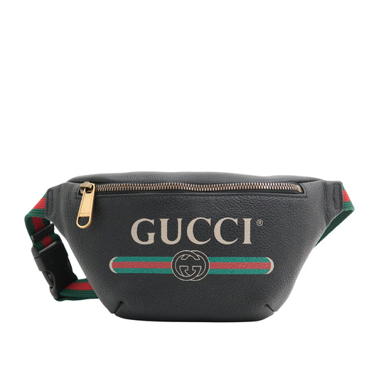 Gucci Vintage Leather Logo Small Belt Bag in Black