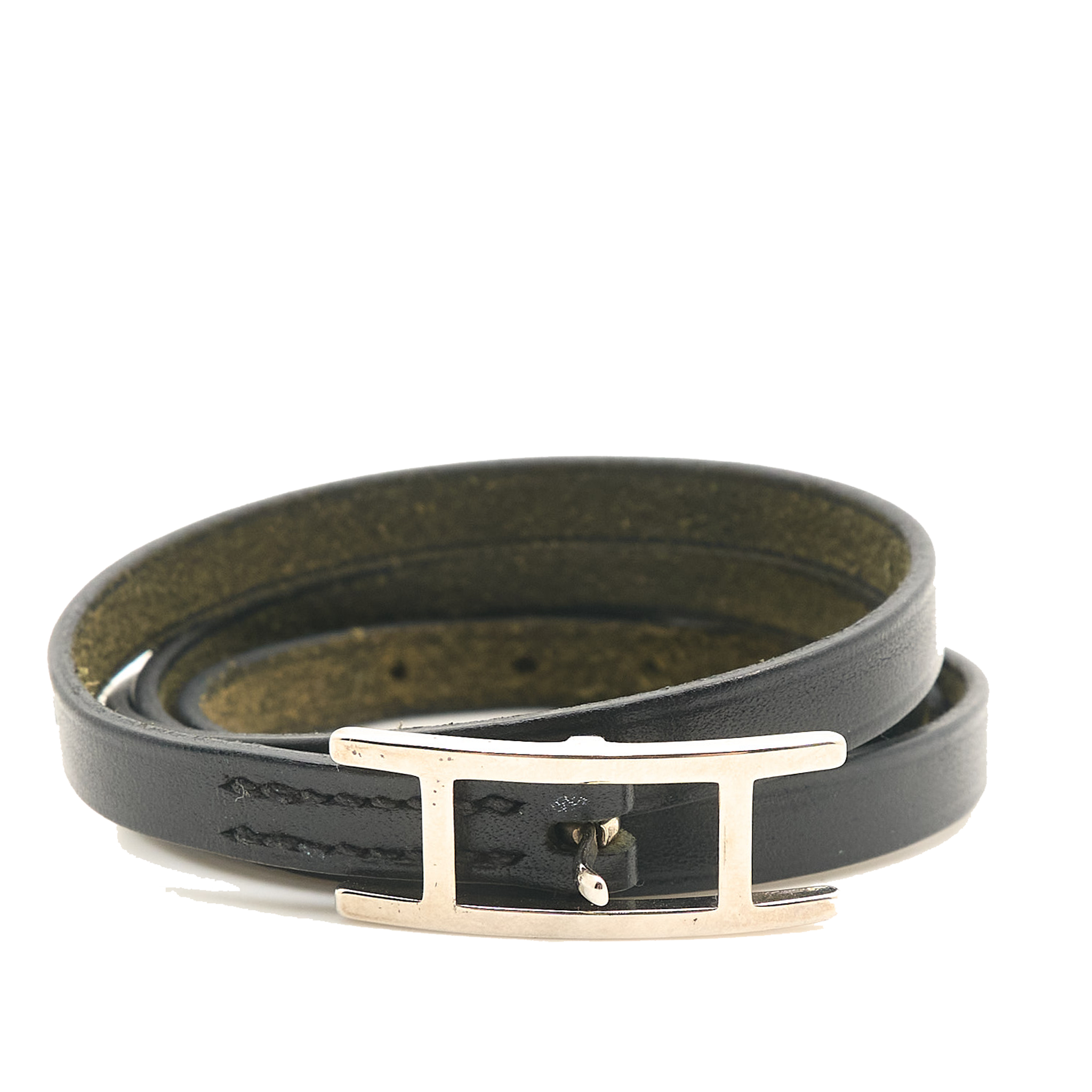 Hermes H Black Leather Bracelet