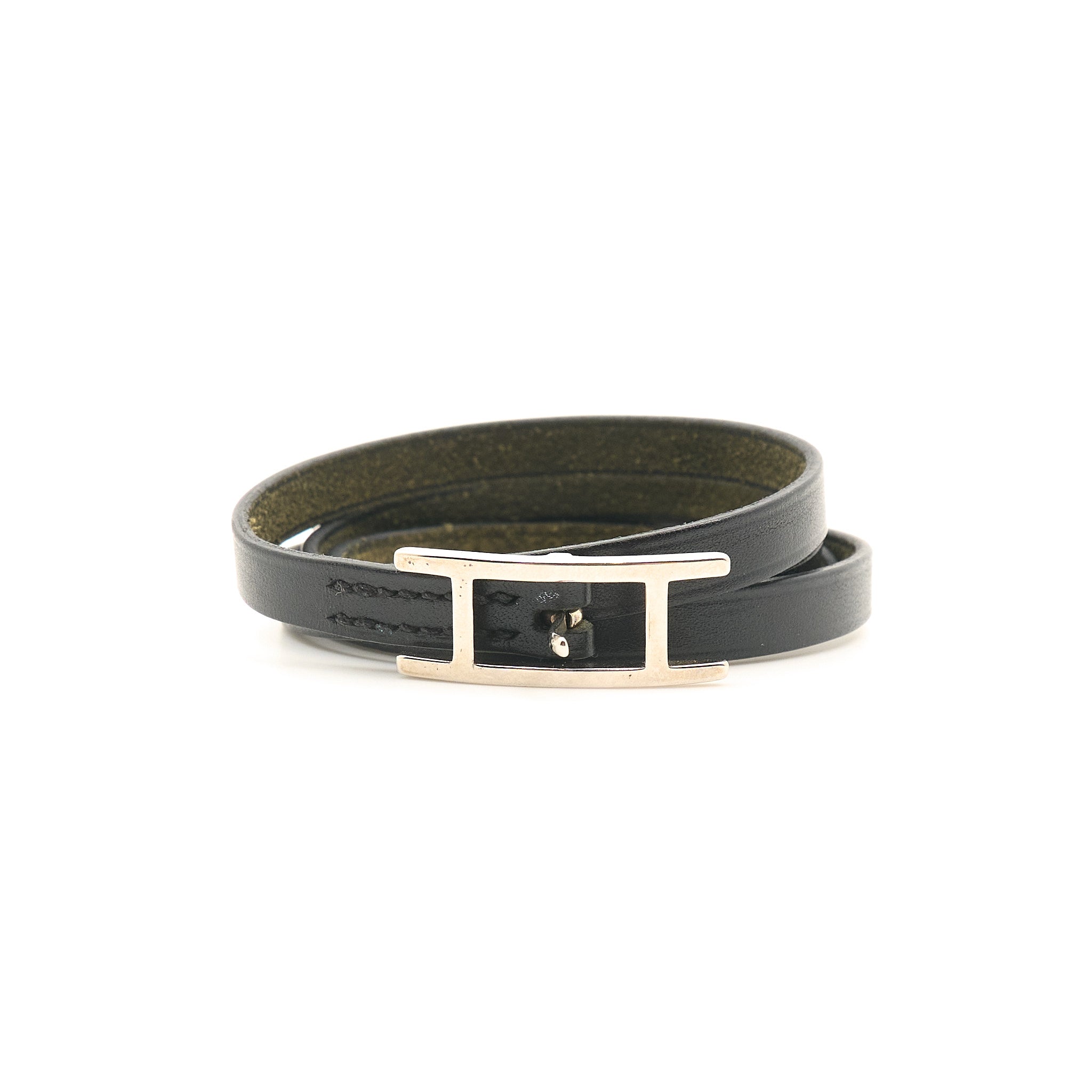 Hermes H Black Leather Bracelet