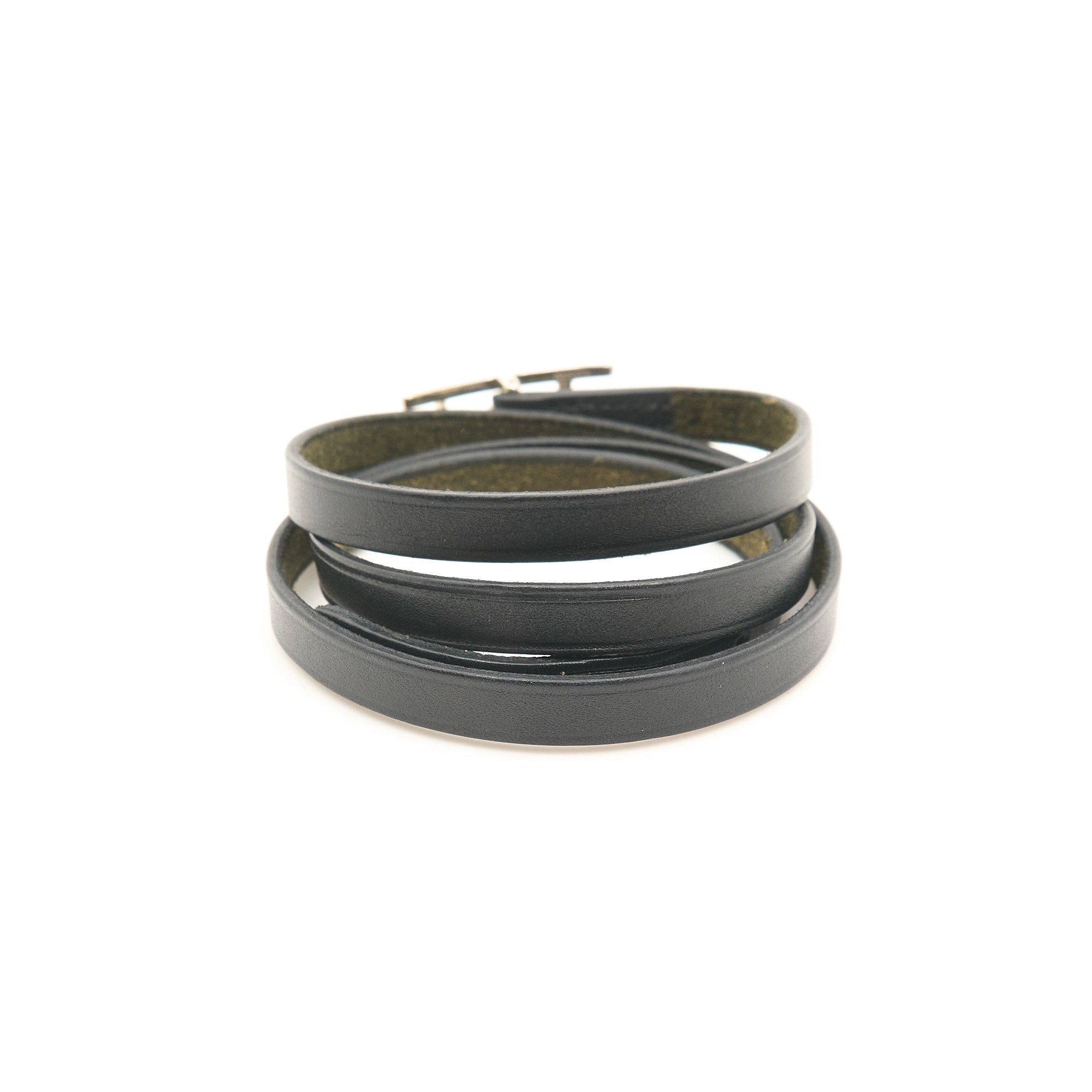 Hermes H Black Leather Bracelet
