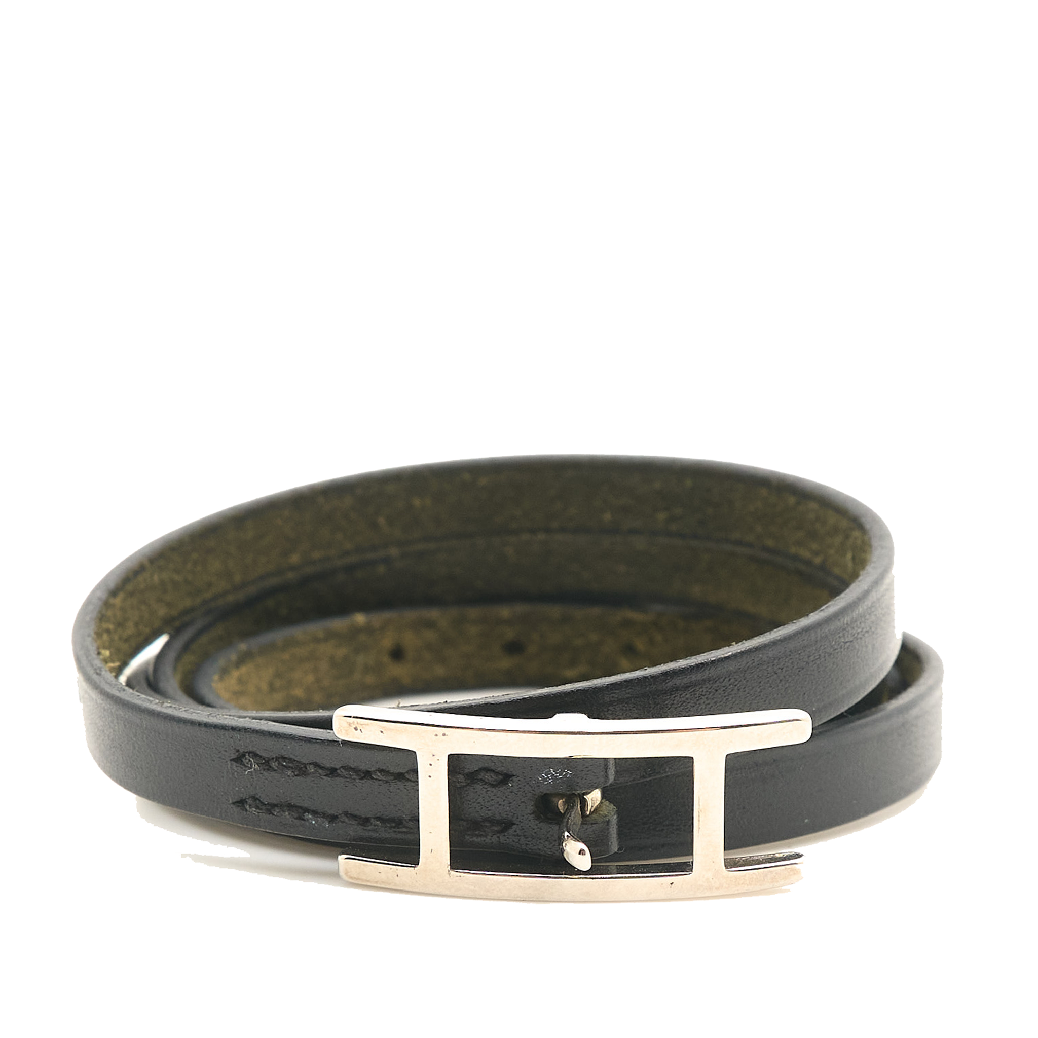 Hermes H Black Leather Bracelet