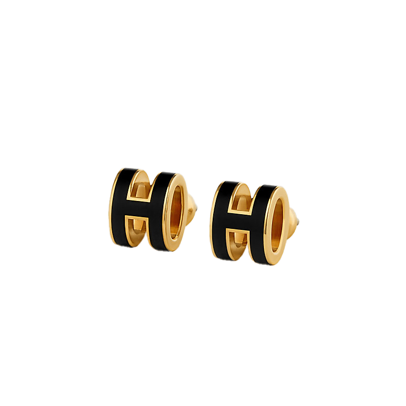 Hermes H Pop Black Earrings GHW