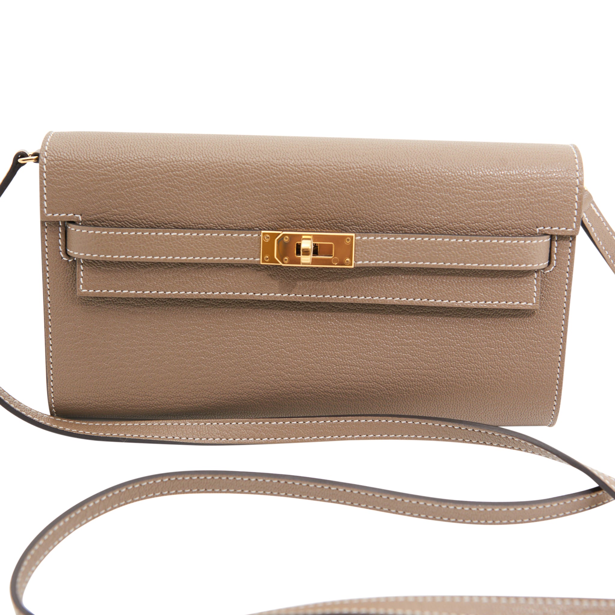 Hermes Togo Kelly to go Wallet in Etoupe GHW