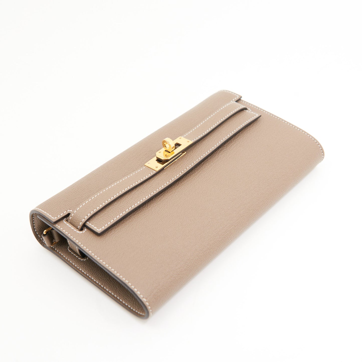 Hermes Togo Kelly to go Wallet in Etoupe GHW
