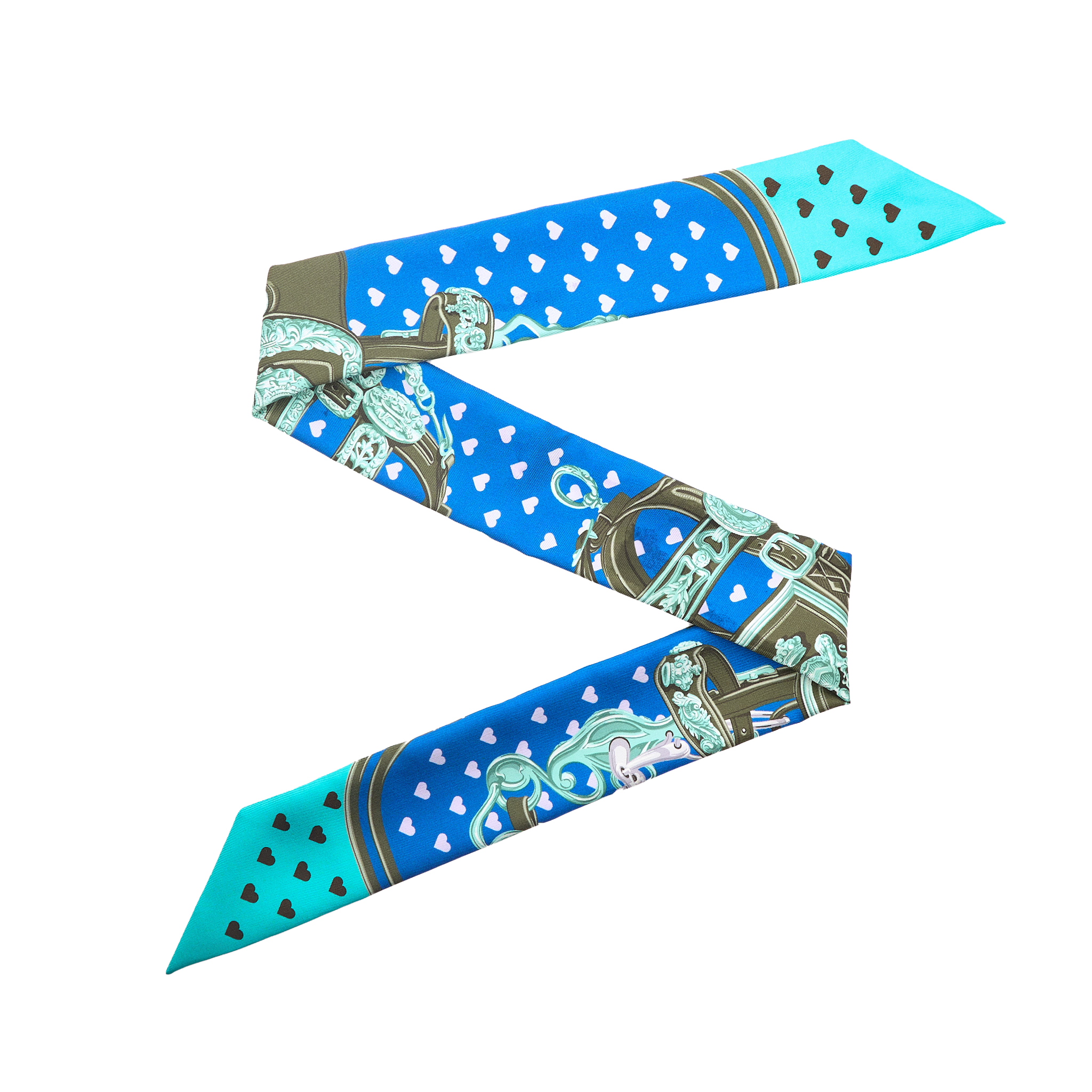 Hermès Limited Edition Brides de Gala Love Silk Twilly Cobalt/Kaki/Turquoise