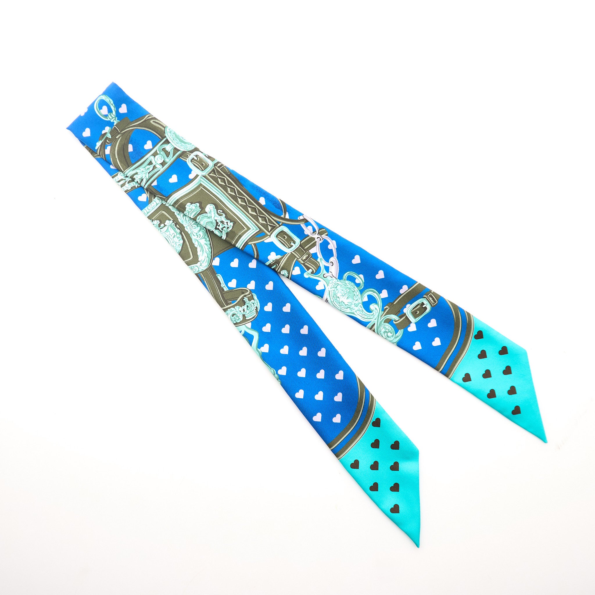 Hermès Limited Edition Brides de Gala Love Silk Twilly Cobalt/Kaki/Turquoise