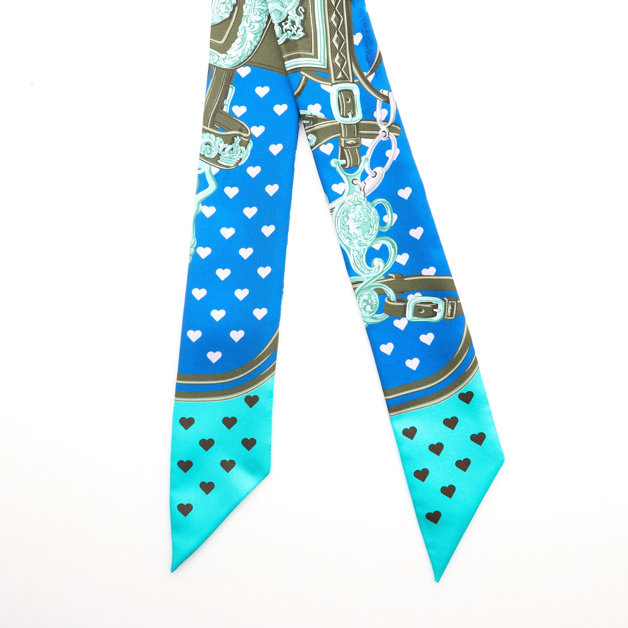 Hermès Limited Edition Brides de Gala Love Silk Twilly Cobalt/Kaki/Turquoise