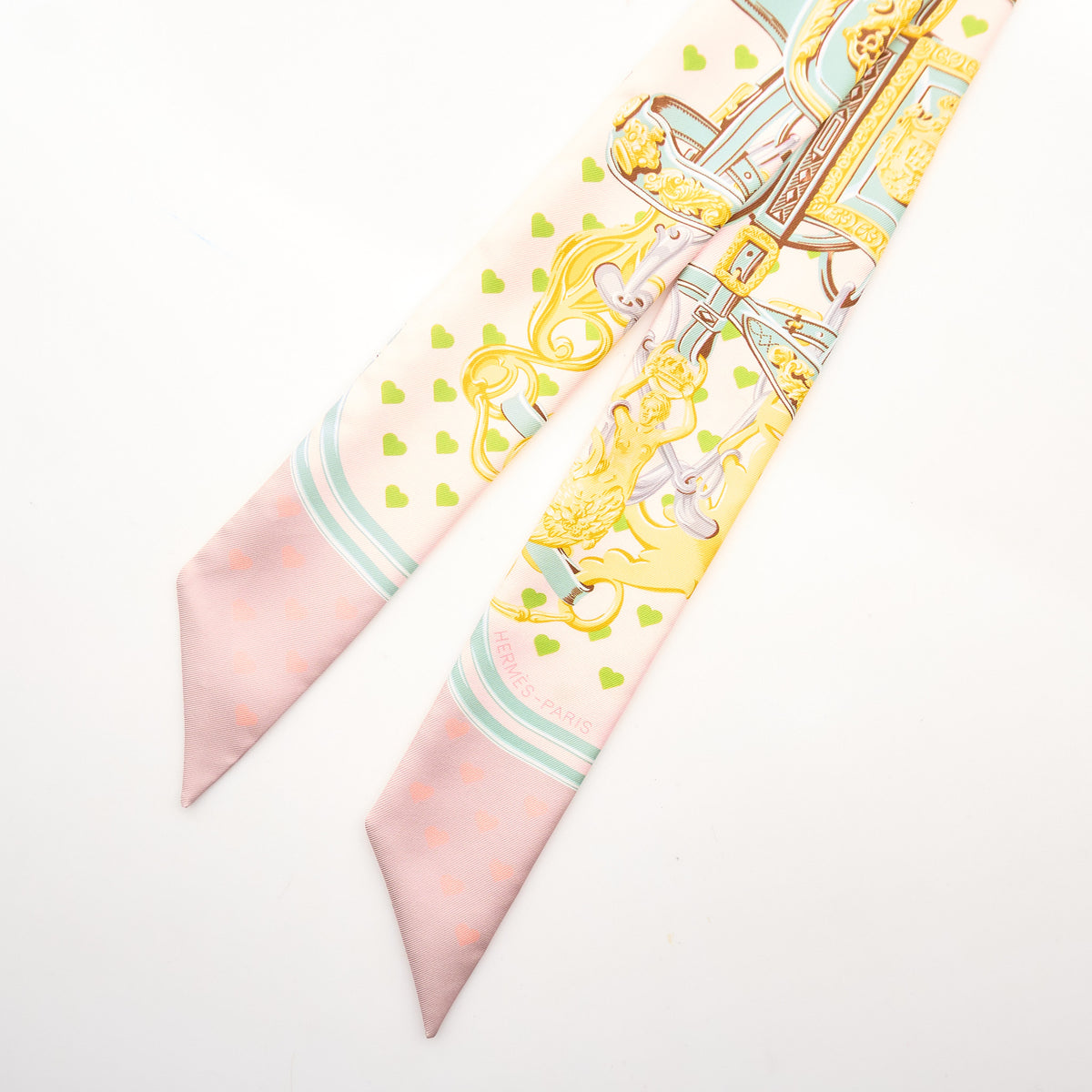 Hermes Brides De Gala Love Silk Twilly Palme Vert Rose