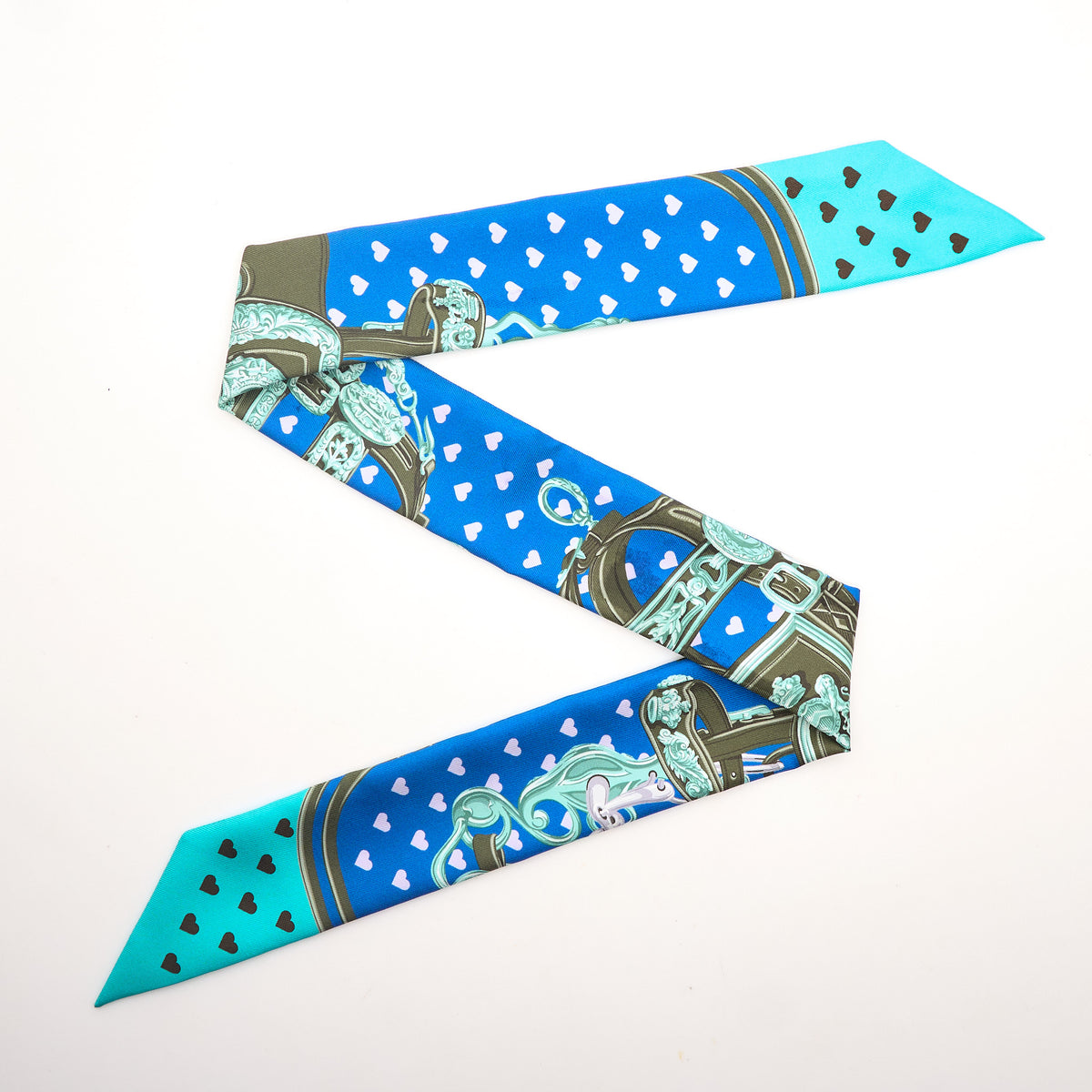 Hermès Limited Edition Brides de Gala Love Silk Twilly Cobalt/Kaki/Turquoise