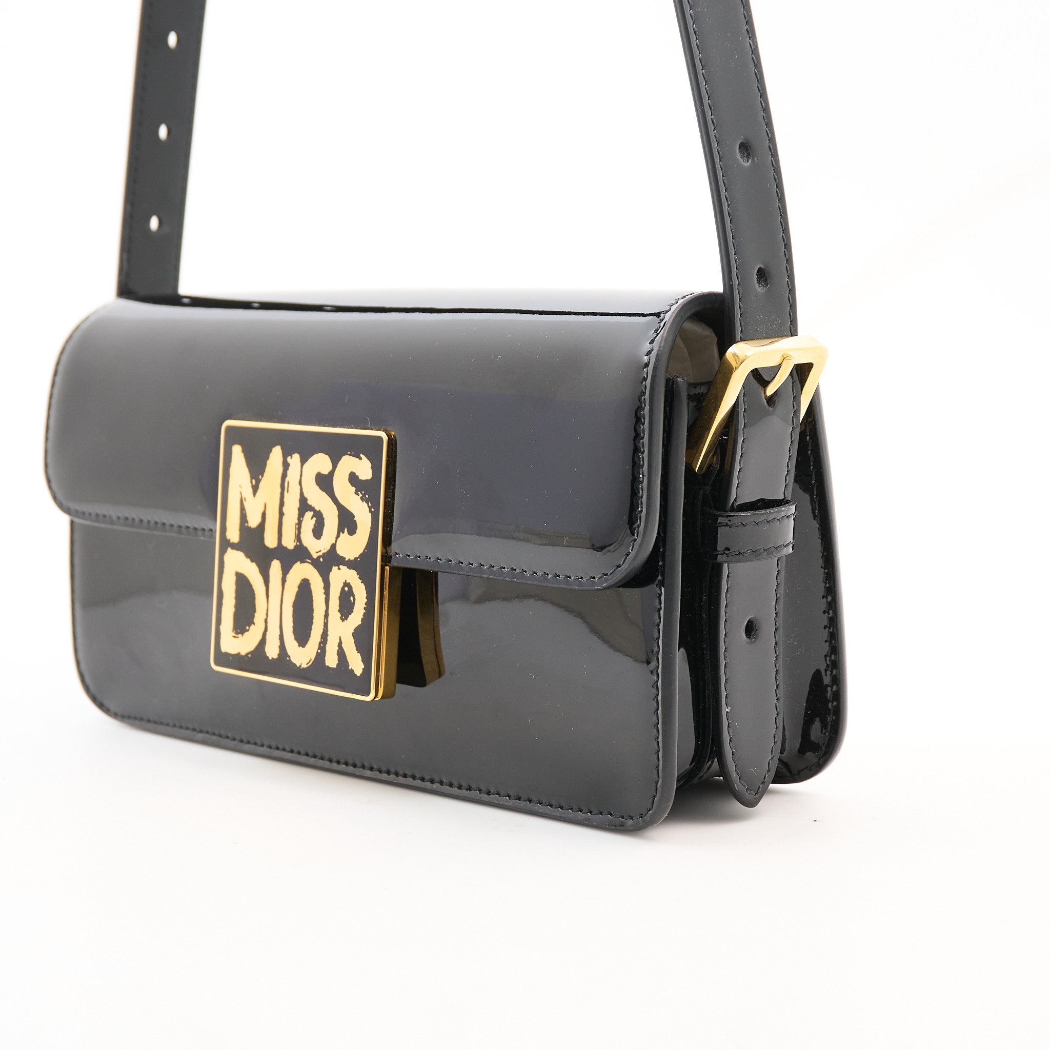 Miss Dior Flap Shoulder Bag Black Patent