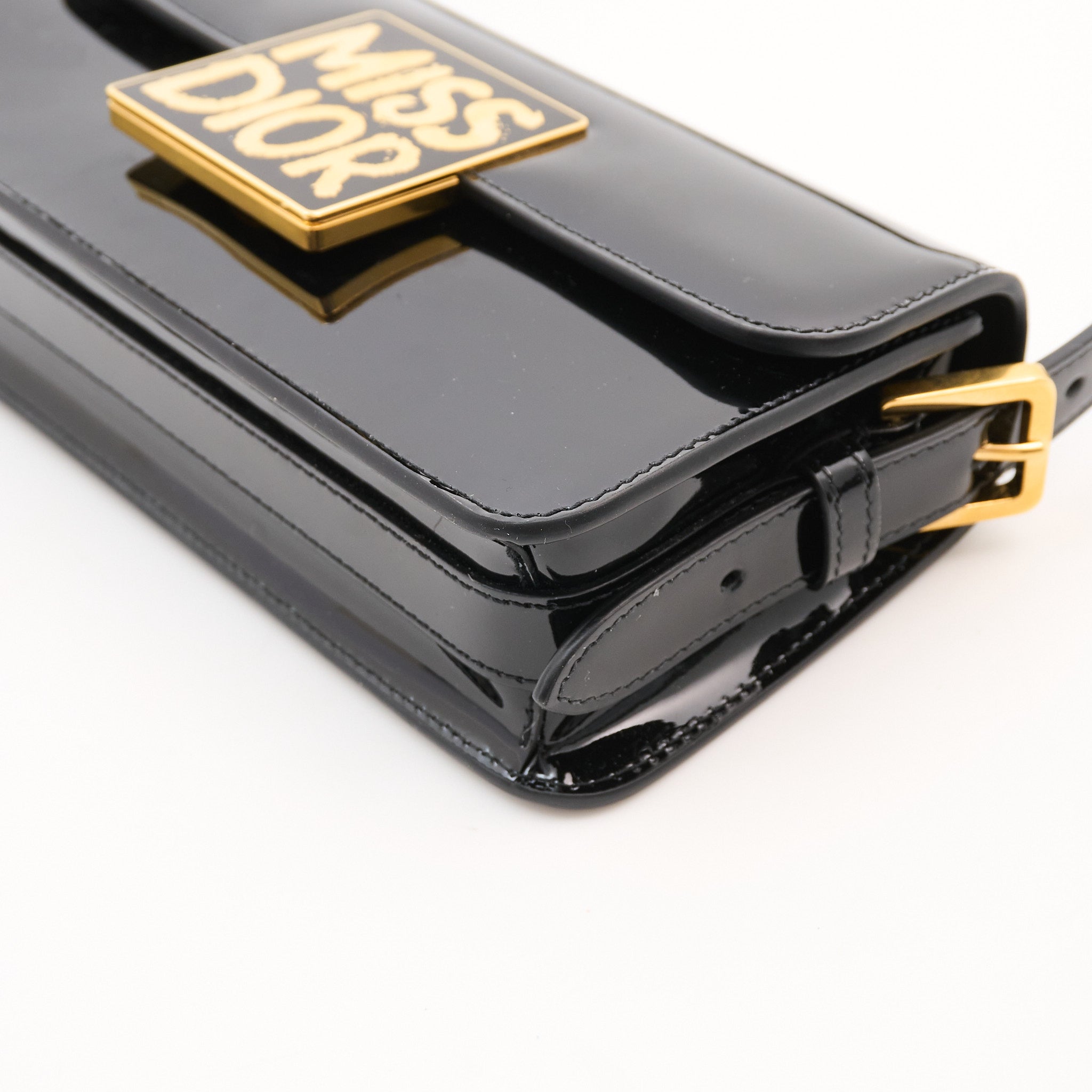 Miss Dior Flap Shoulder Bag Black Patent
