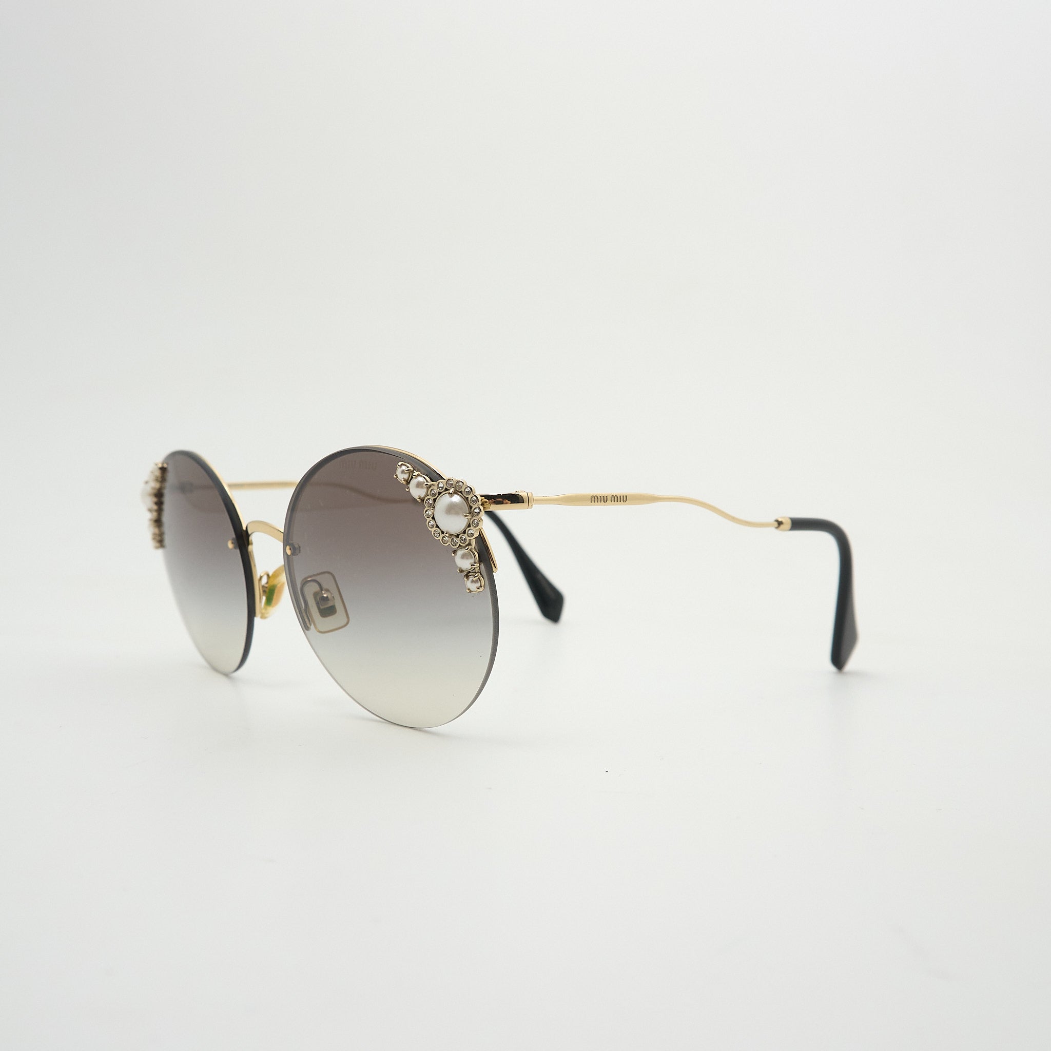 Miu Miu Round Pearl & Crystal Sunglasses
