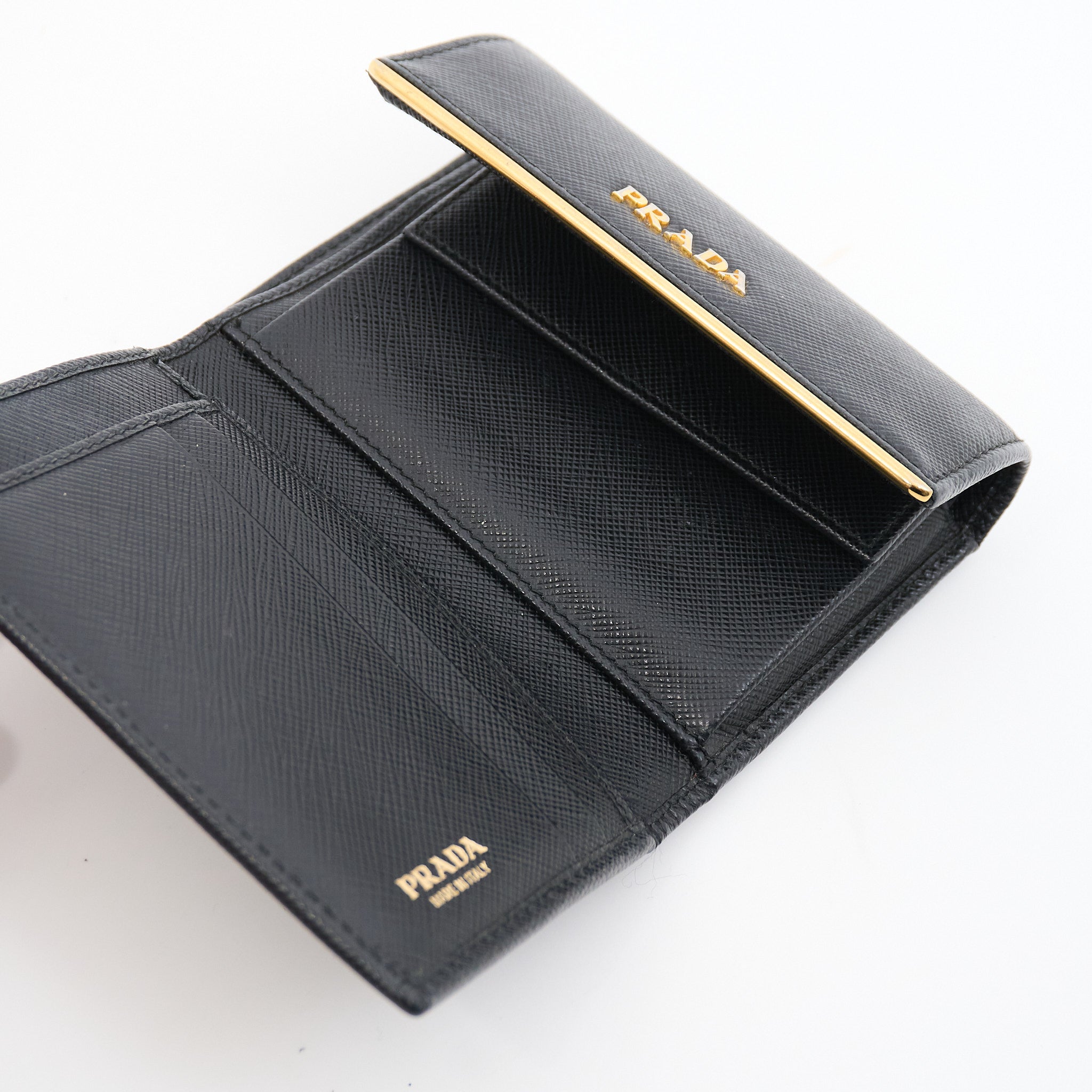 Prada Black Saffiano Leather Flap Wallet