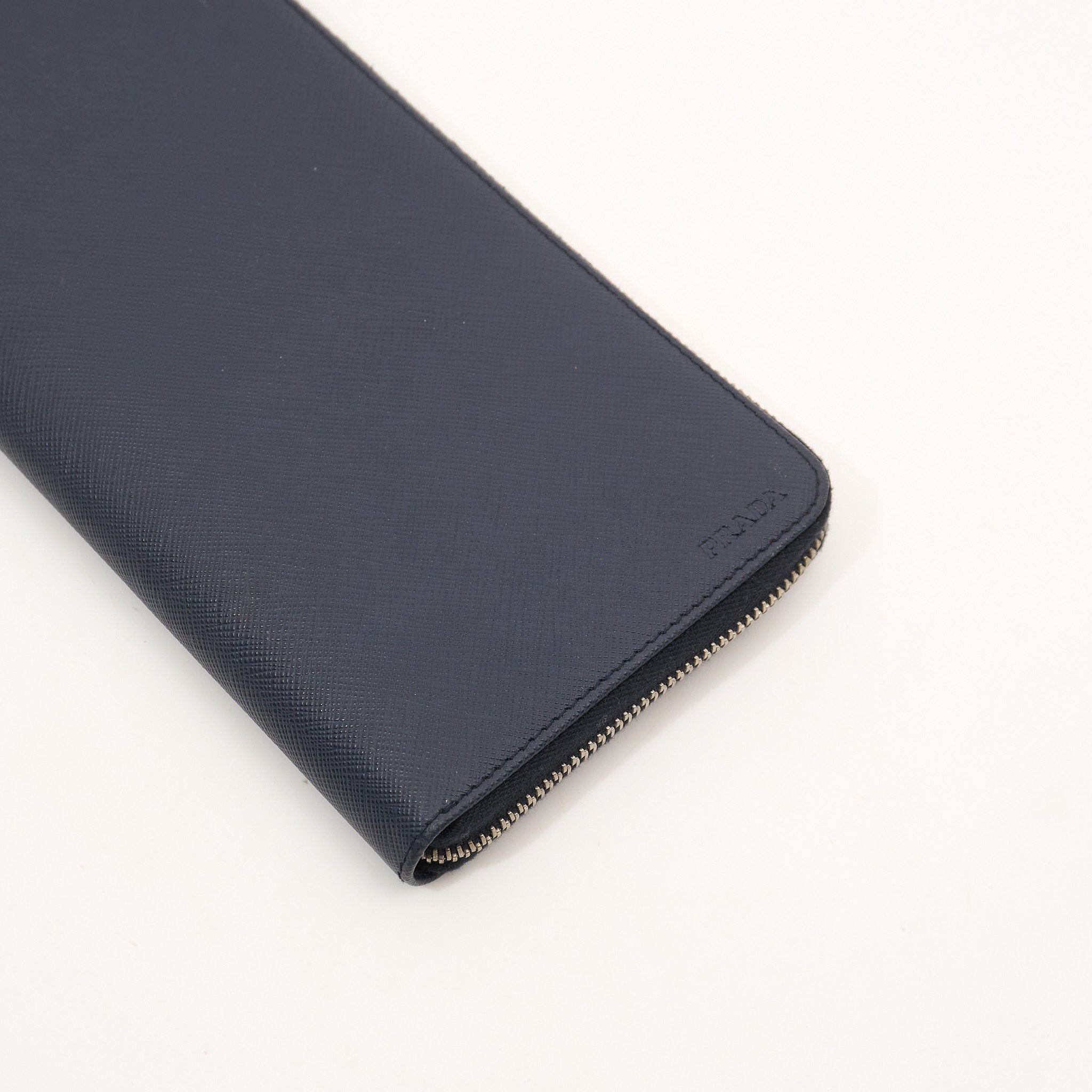 Prada Navy Saffiano Passport Zip Wallet