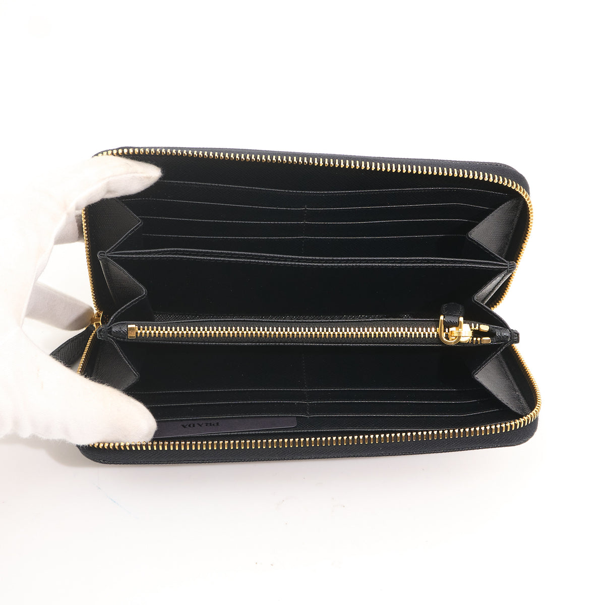 Prada Black Saffiano Leather Zip Around Wallet
