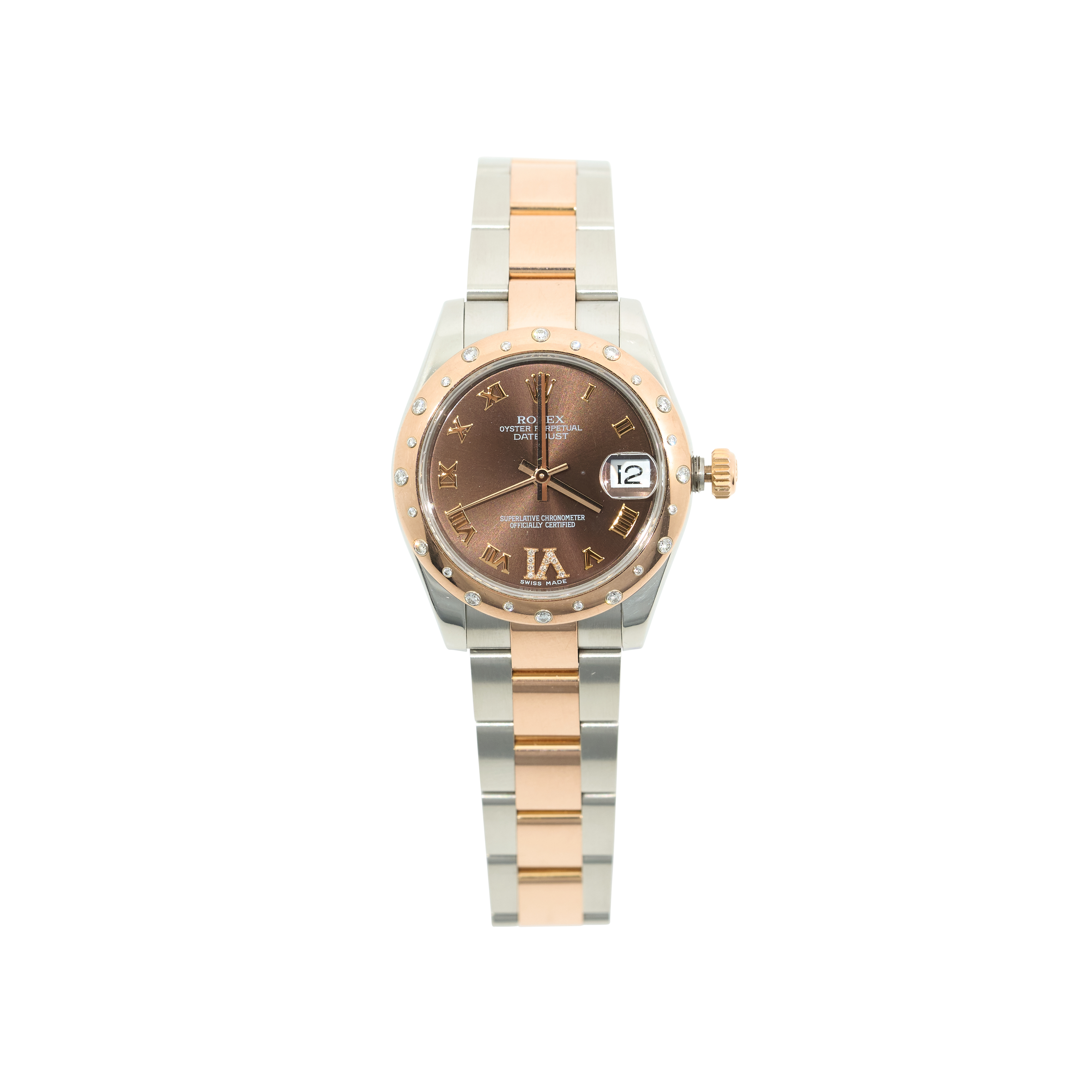 Rolex Oyster Perpetual Datejust 31 Chocolate Dial Diamond Bezel Everose Rolesor