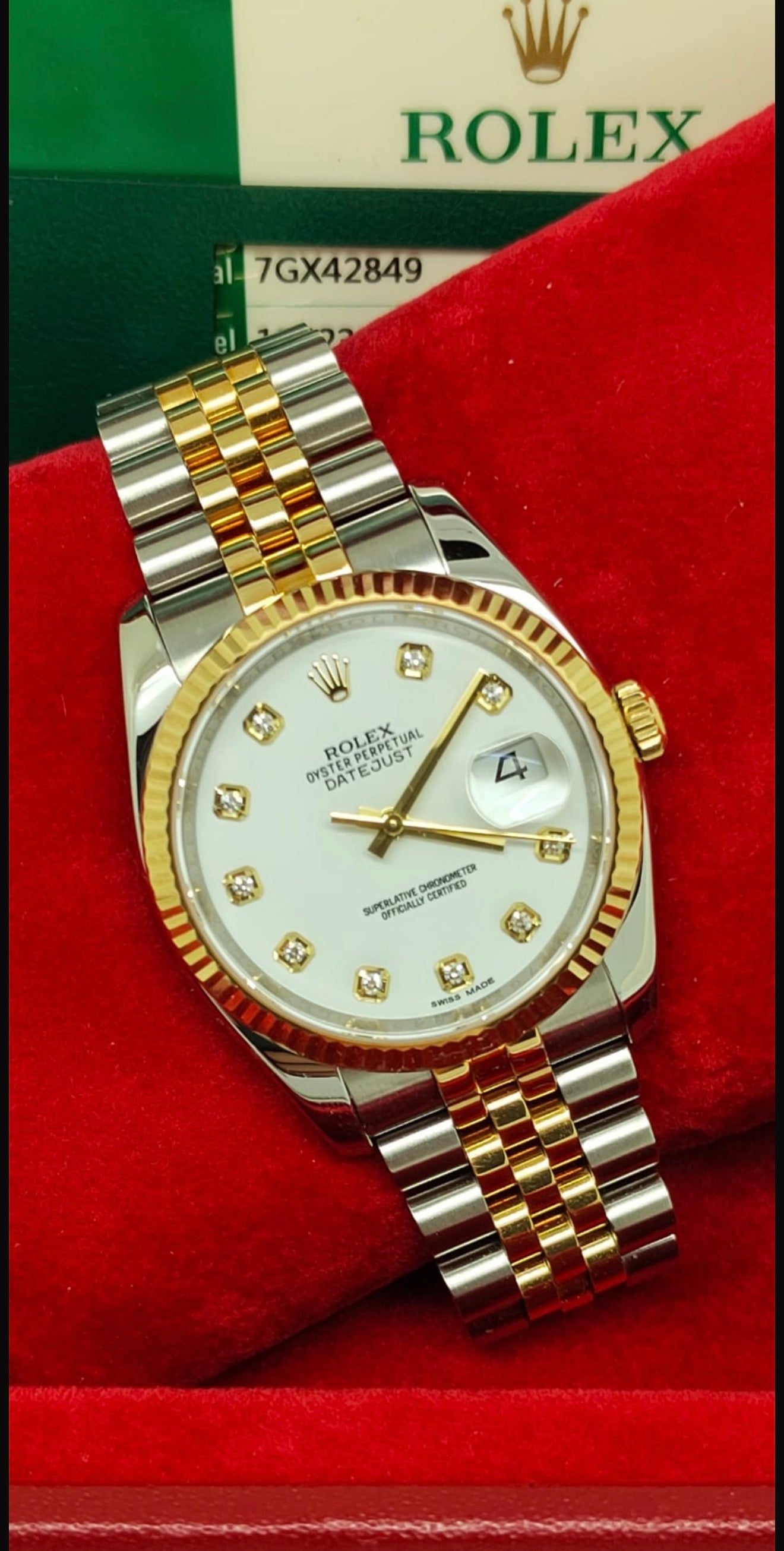 Rolex DateJust 36 Two Tone White Diamond Dial 116234