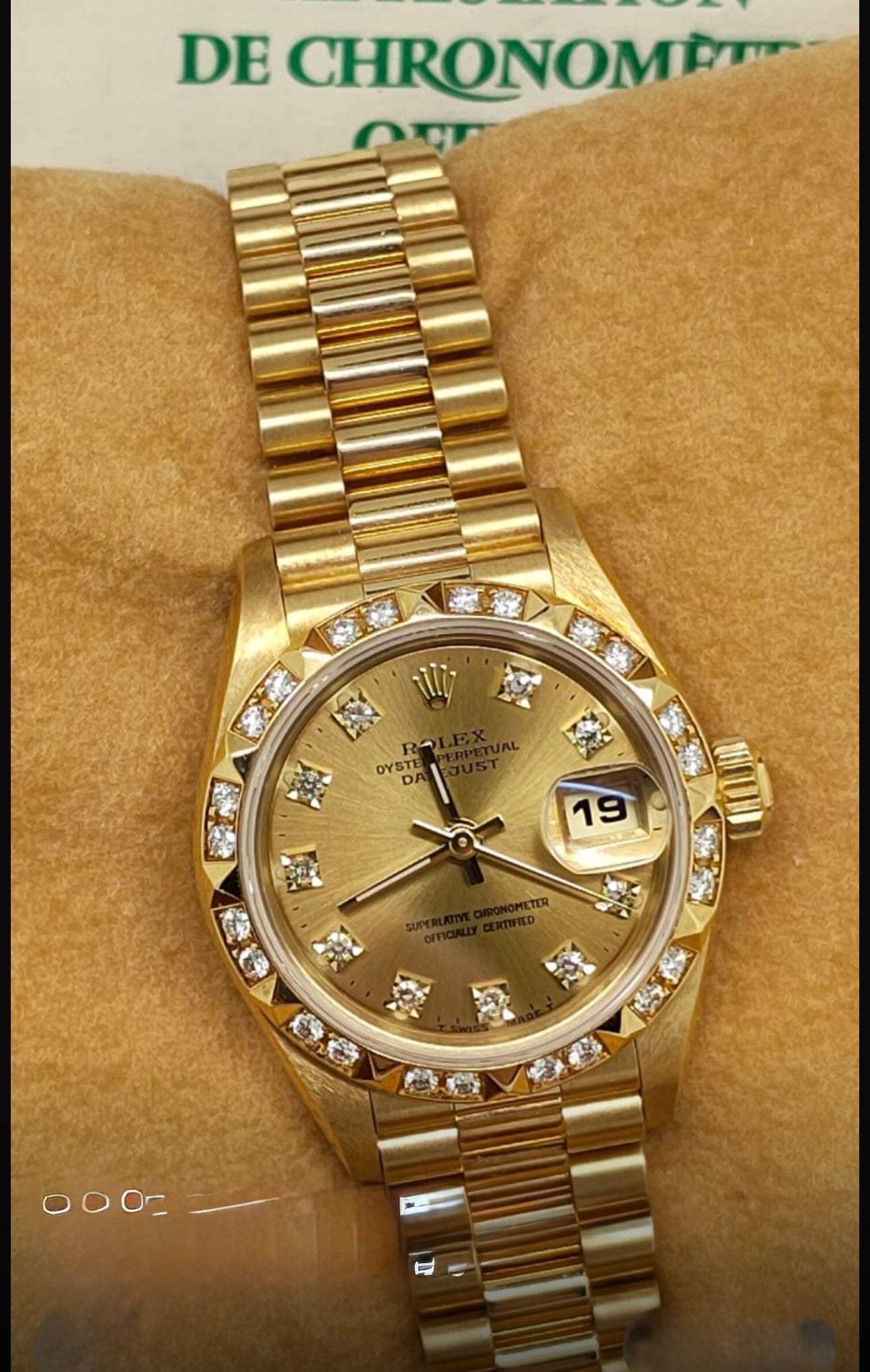 Rolex Datejust Ladies 18ct Yellow Gold Factory Diamond Bezel & Diamond Dial