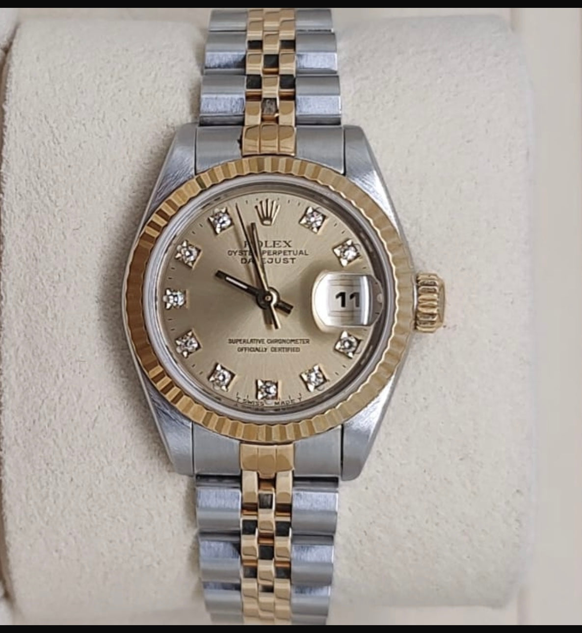 Rolex Ladies 26mm Datejust Two Tone Champagne Diamond Dial 69173