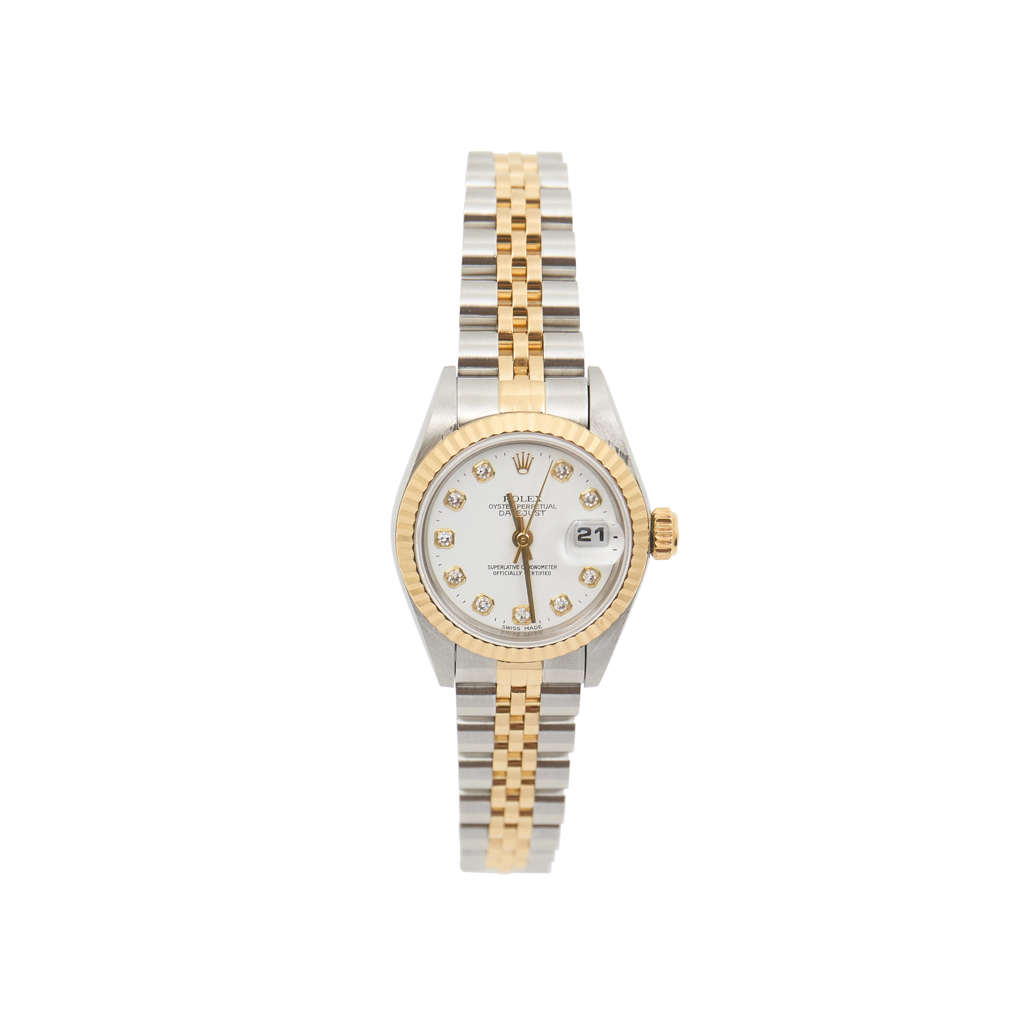 Rolex Ladies DateJust 18ct Yellow Gold & Steel White Diamond Dial