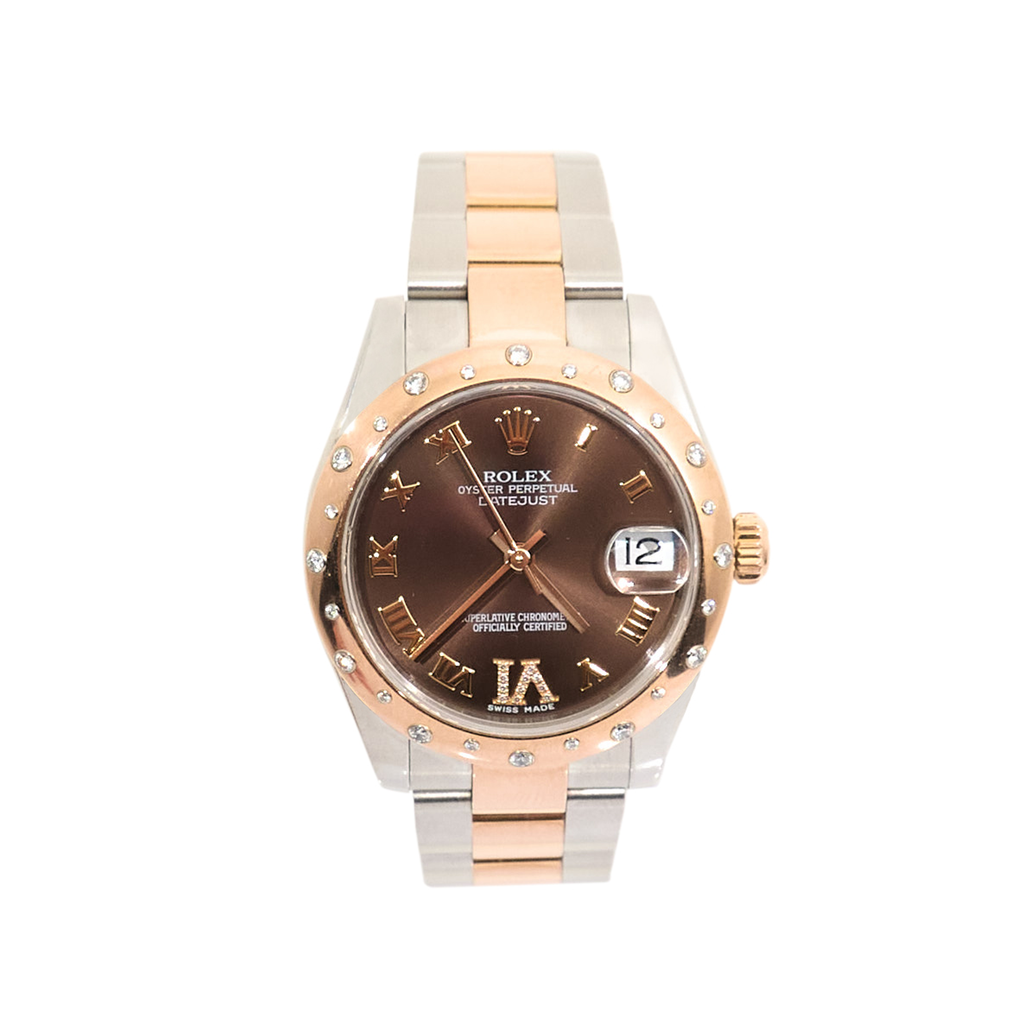 Rolex Oyster Perpetual Datejust 31 Chocolate Dial Diamond Bezel Everose Rolesor