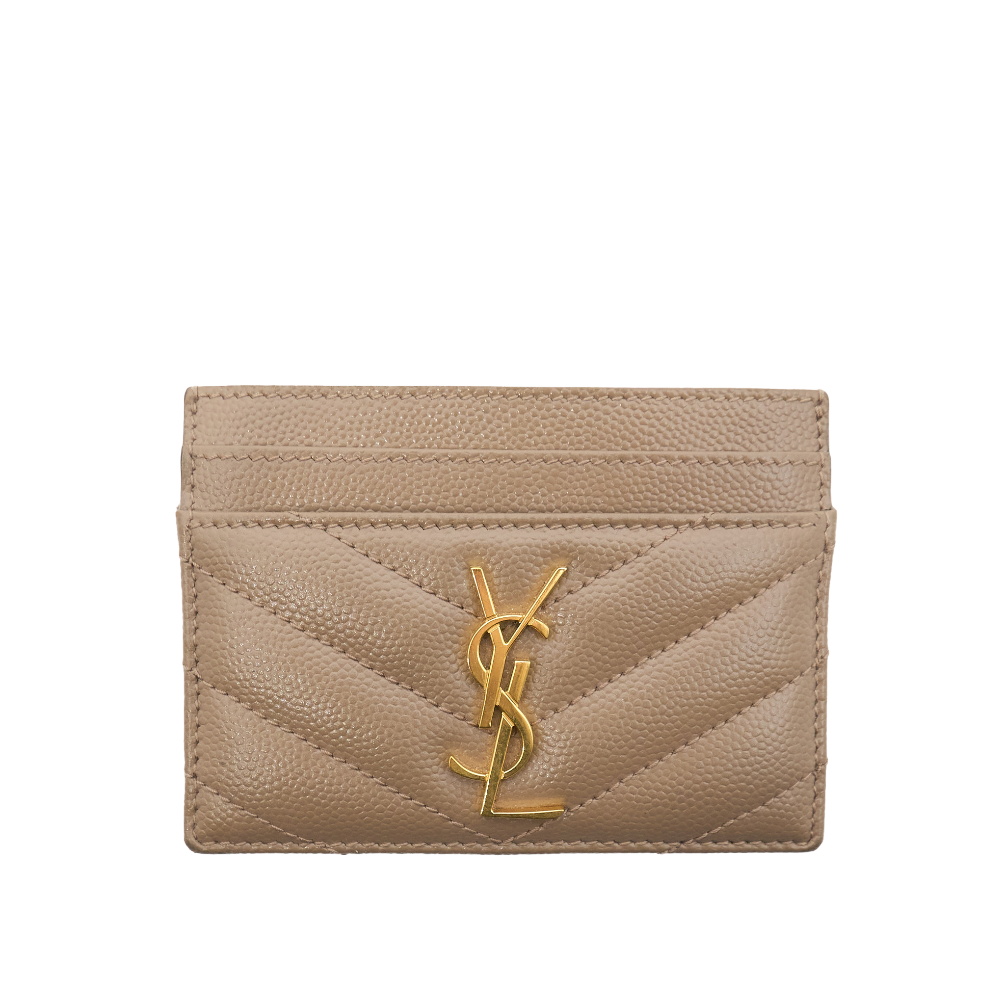 Saint Laurent Cassandre Matelassé Card Wallet In Grain De Poudre Leather