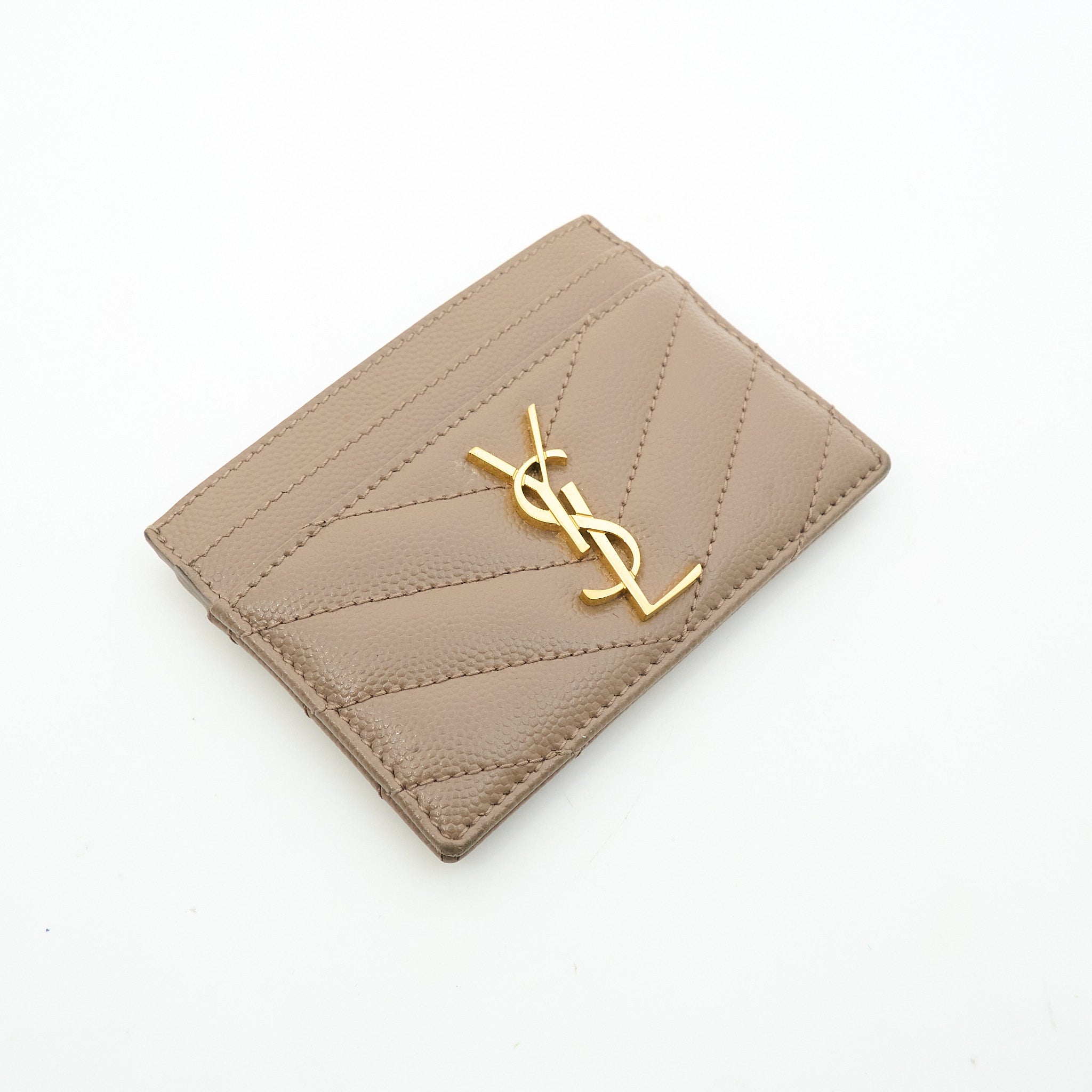 Saint Laurent Cassandre Matelassé Card Wallet In Grain De Poudre Leather