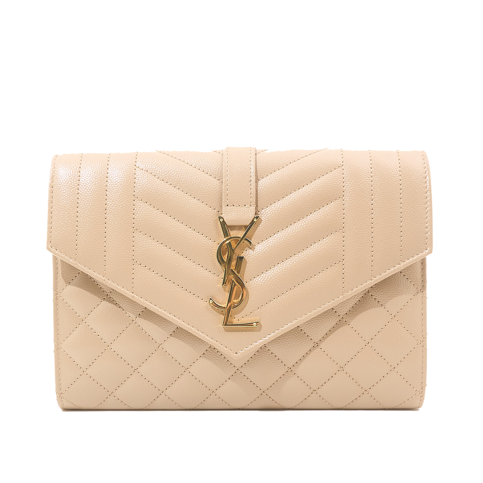 Saint Laurent Cassandre Beige Envelope Matelassé Leather Clutch