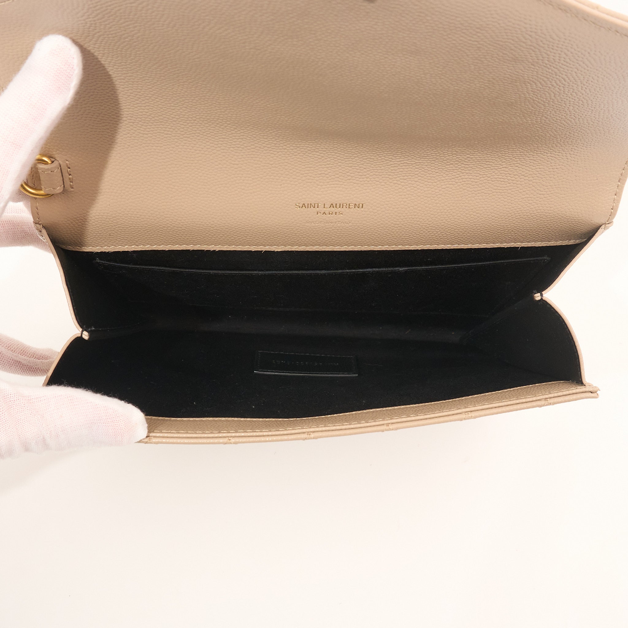 Saint Laurent Cassandre Beige Envelope Matelassé Leather Clutch