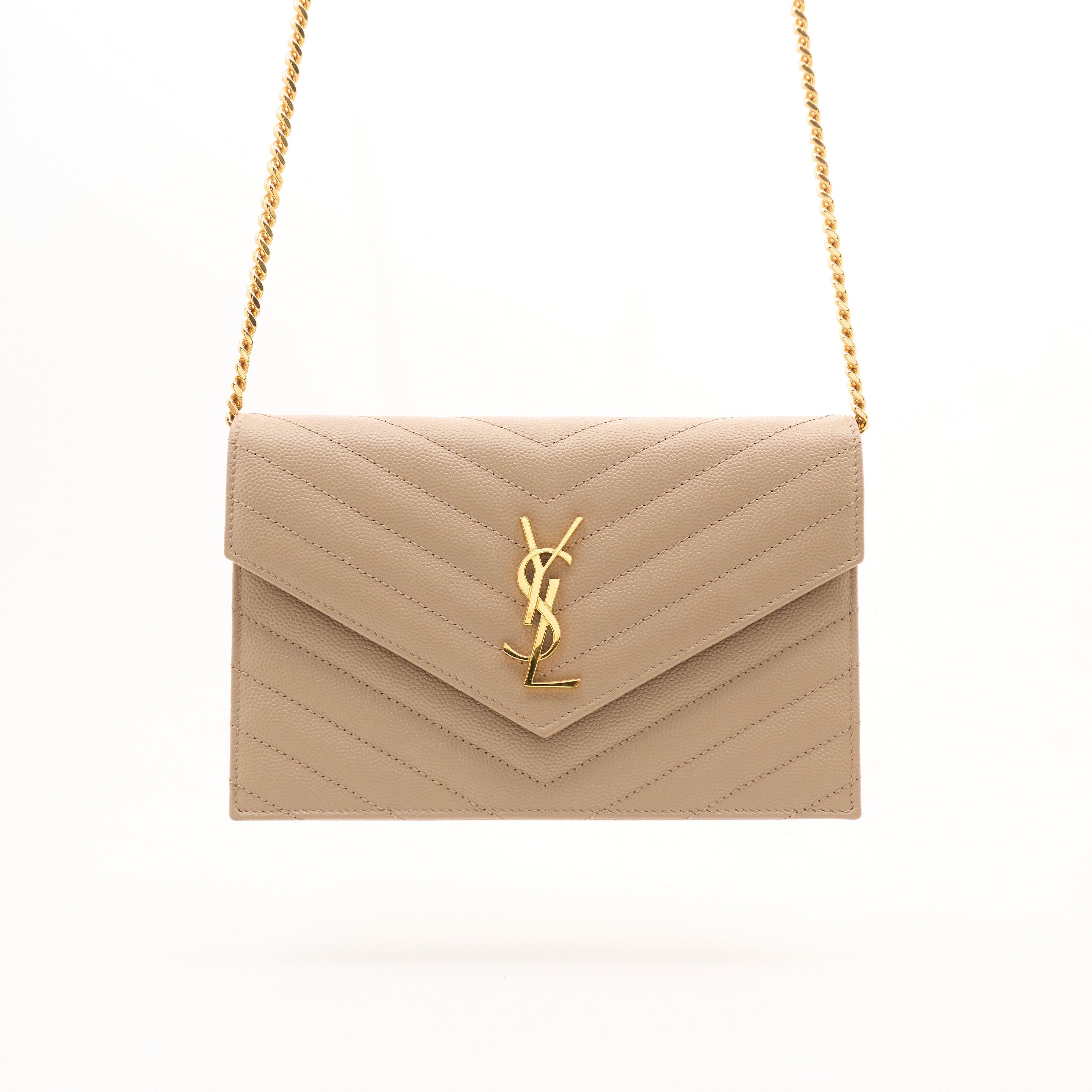 Saint Laurent Cassandre Beige Wallet On Chain Bag