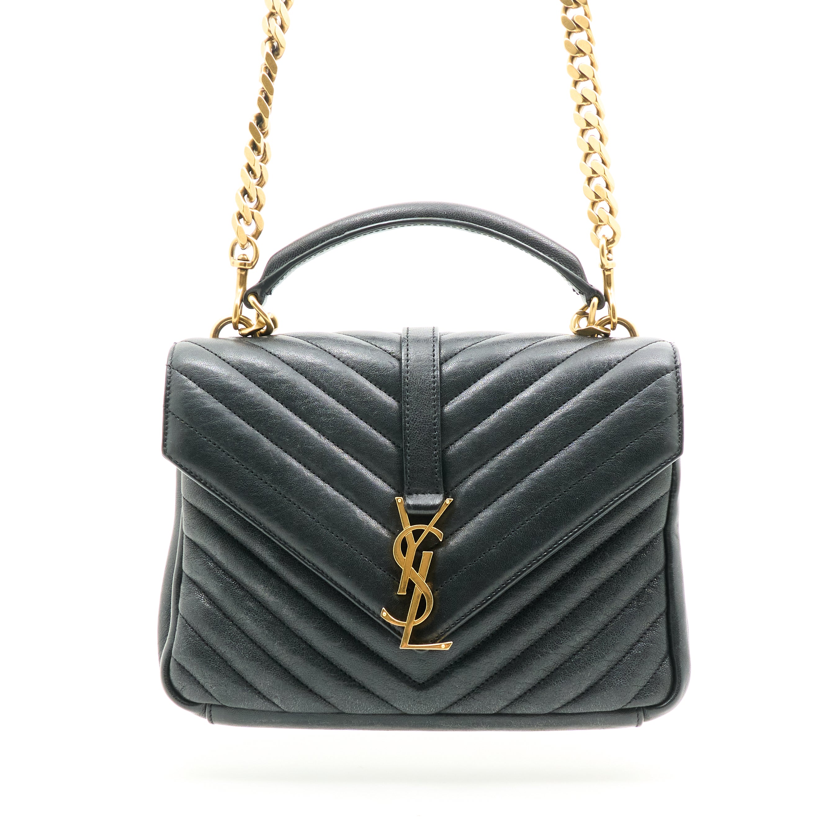Saint Laurent College Bag In Quilted Black Leather