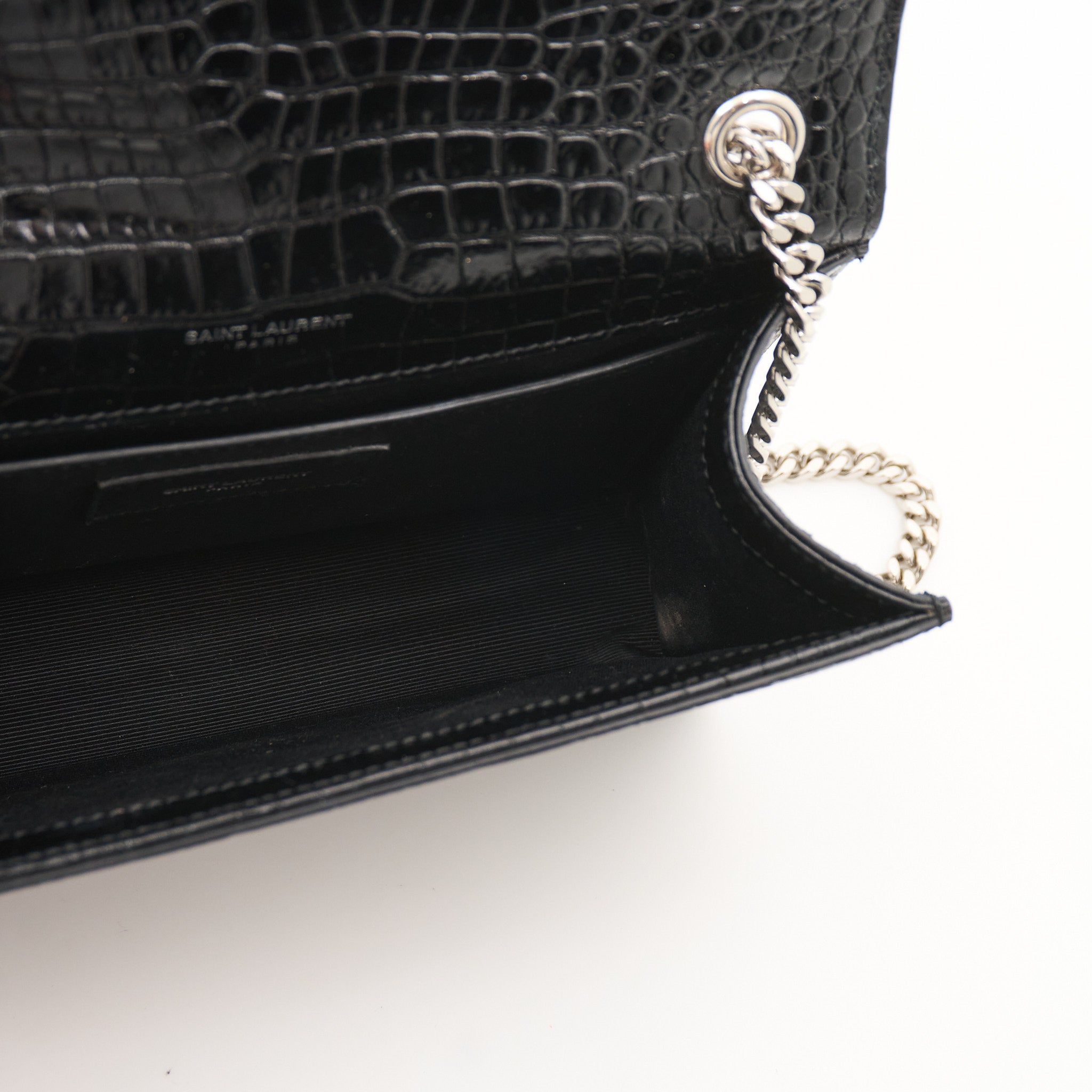 Saint Laurent Kate Small Tassel Bag in Croc-Embossed Leather