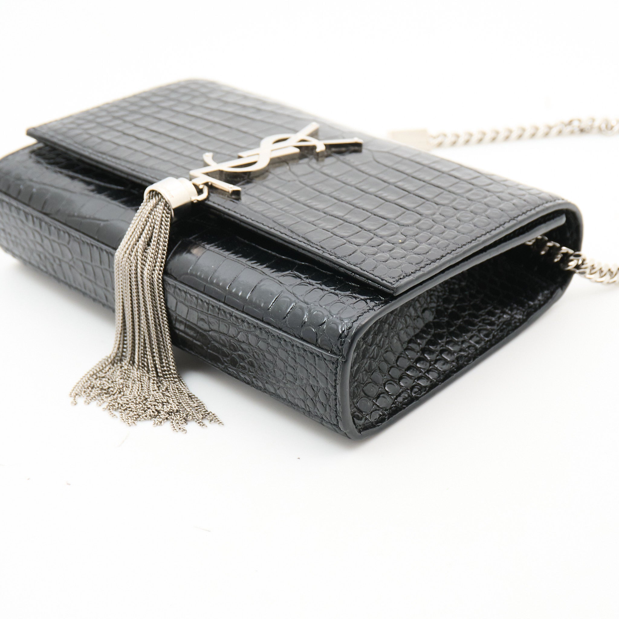 Saint Laurent Kate Small Tassel Bag in Croc-Embossed Leather