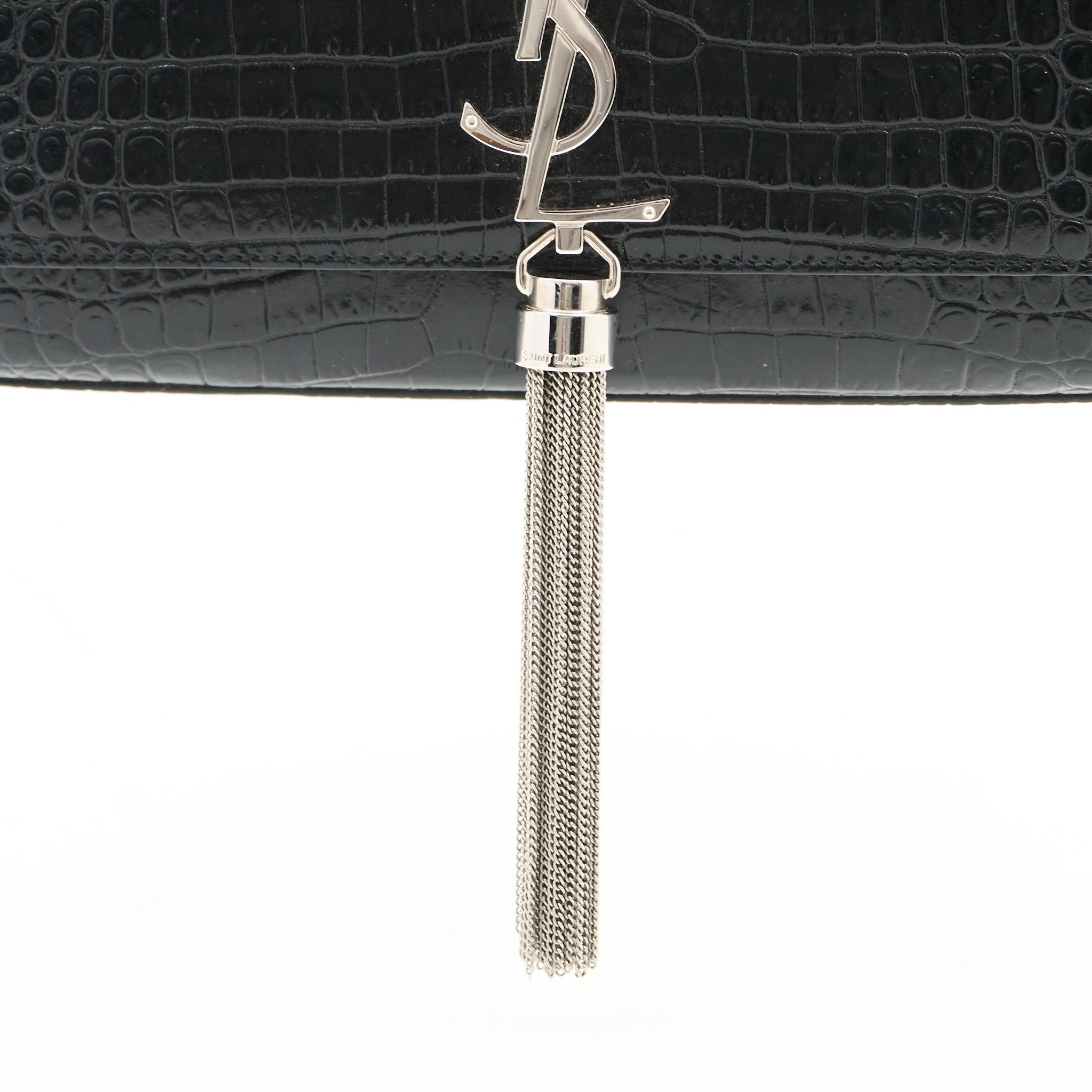 Saint Laurent Kate Small Tassel Bag in Croc-Embossed Leather