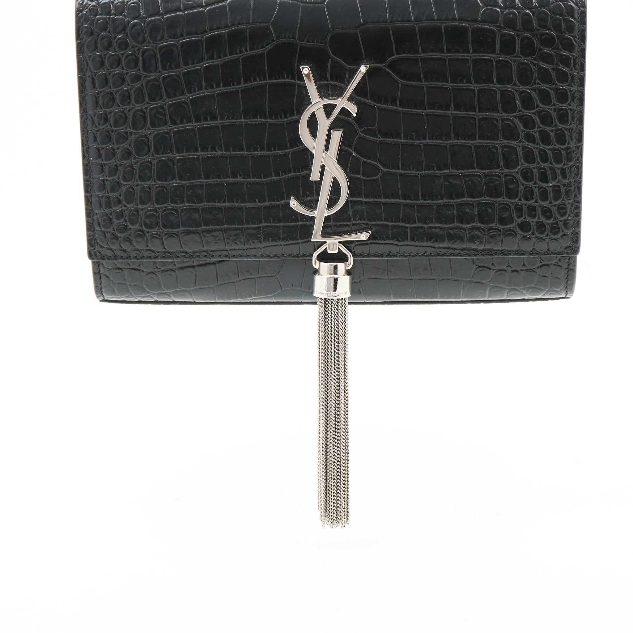 Saint Laurent Kate Small Tassel Bag in Croc-Embossed Leather