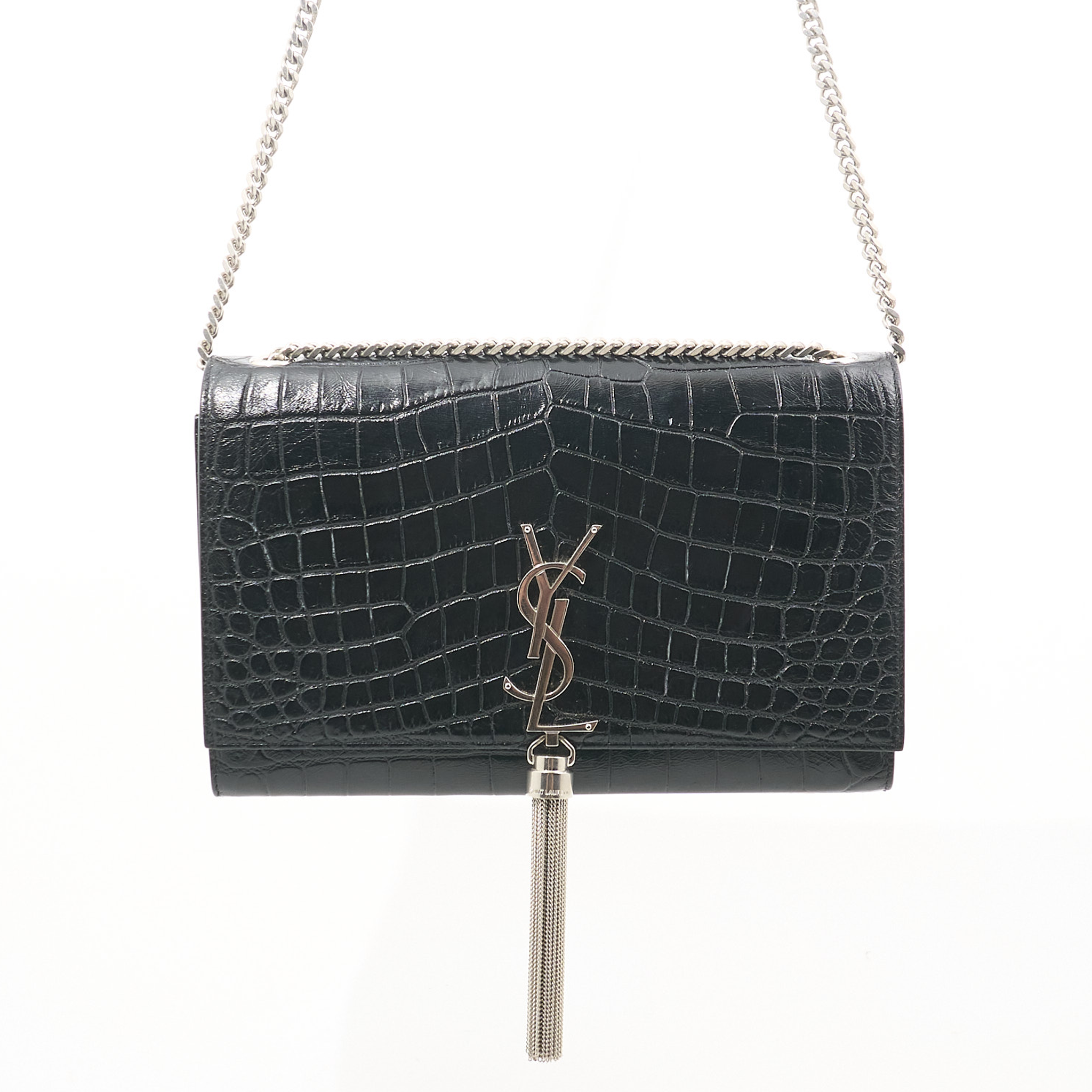 Saint Laurent Kate Tassel Bag in Croc-Embossed Leather